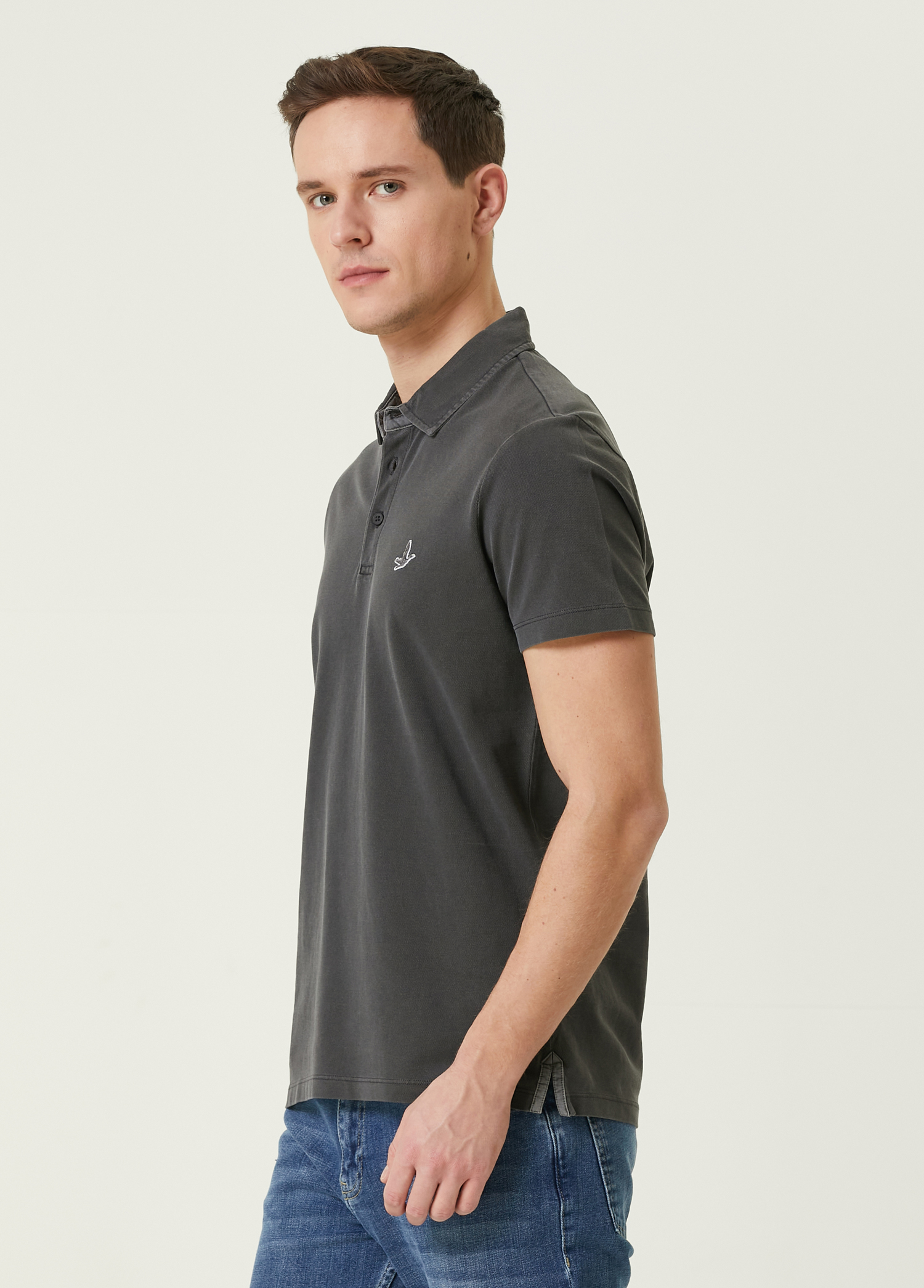 Comfort Fit Antrasit Polo Yaka T-shirt_3