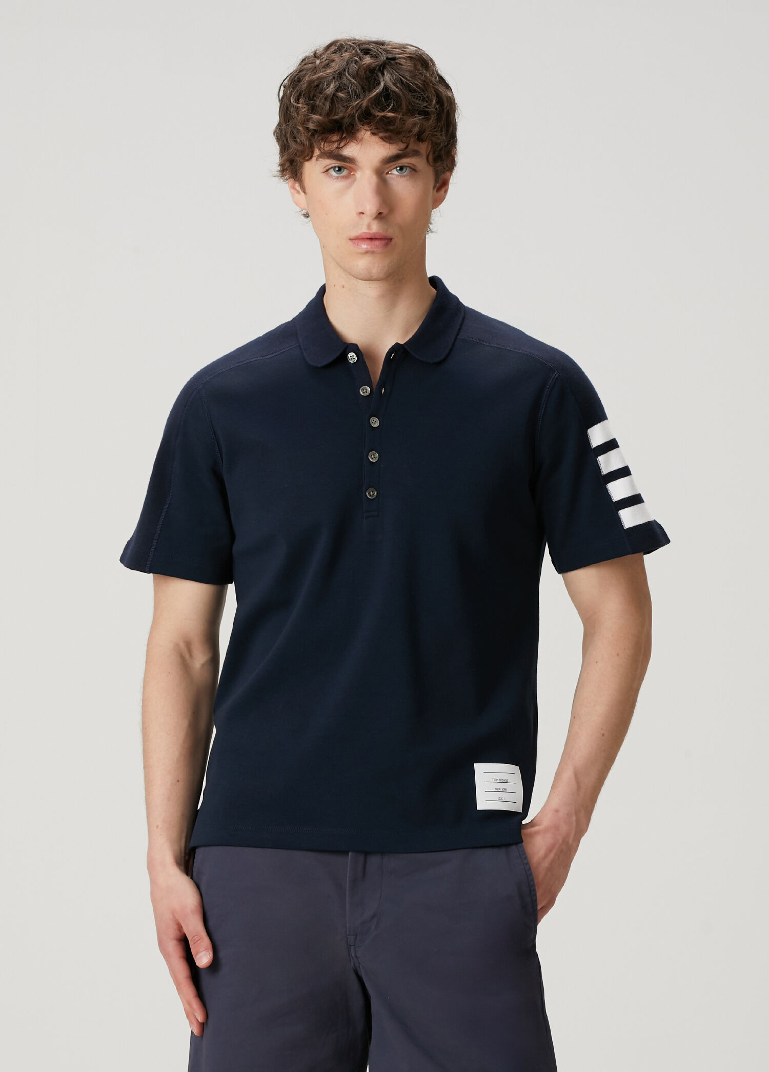 Lacivert Polo Yaka Logo Jakarlı T-shirt
