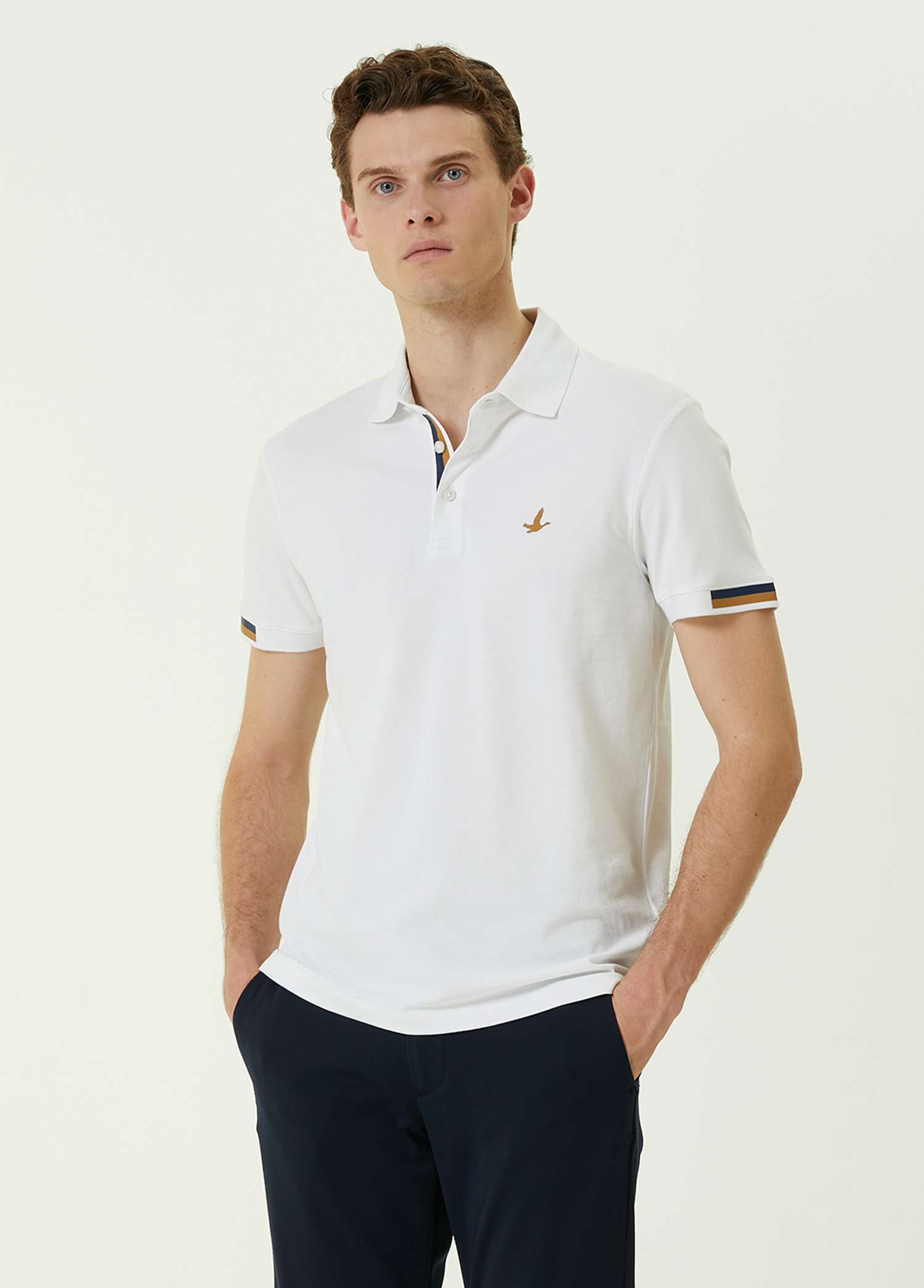 Slim Fit Beyaz Polo Yaka Pike T-shirt_0