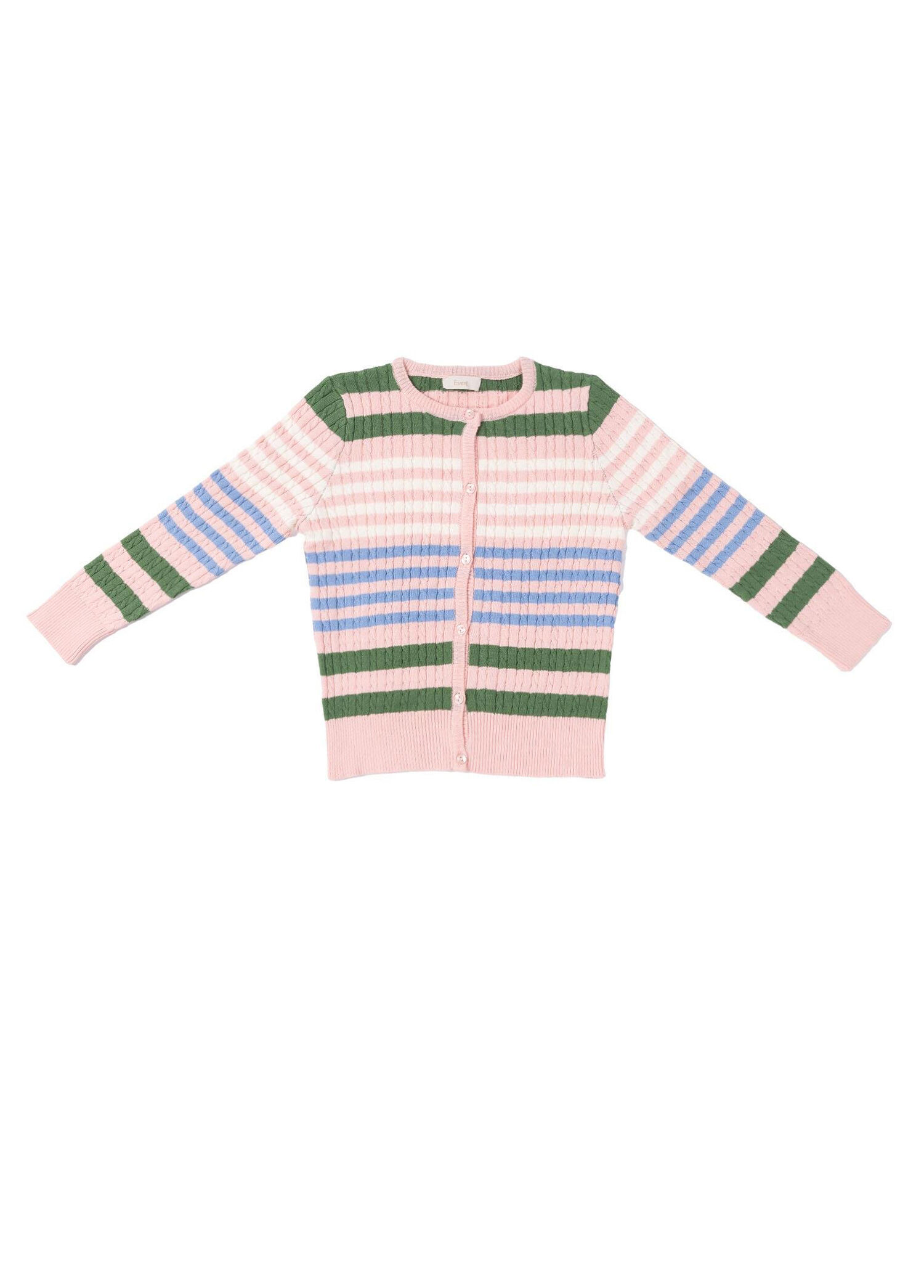 Wooly Açık Pembe Saç Örgülü Çizgili Triko Unisex Çocuk Hırka