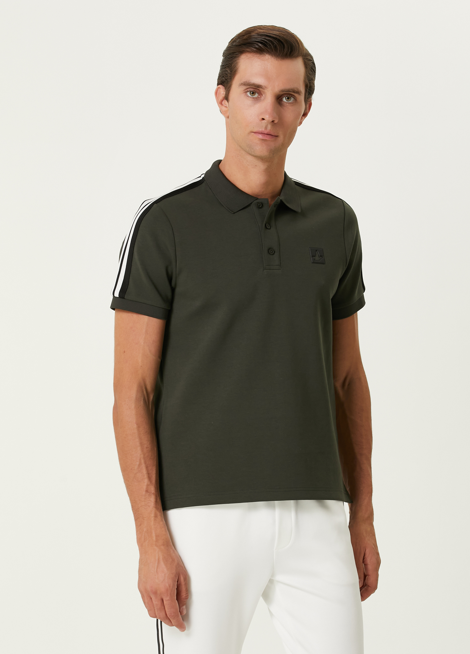 Haki Şerit Detaylı Polo T-shirt