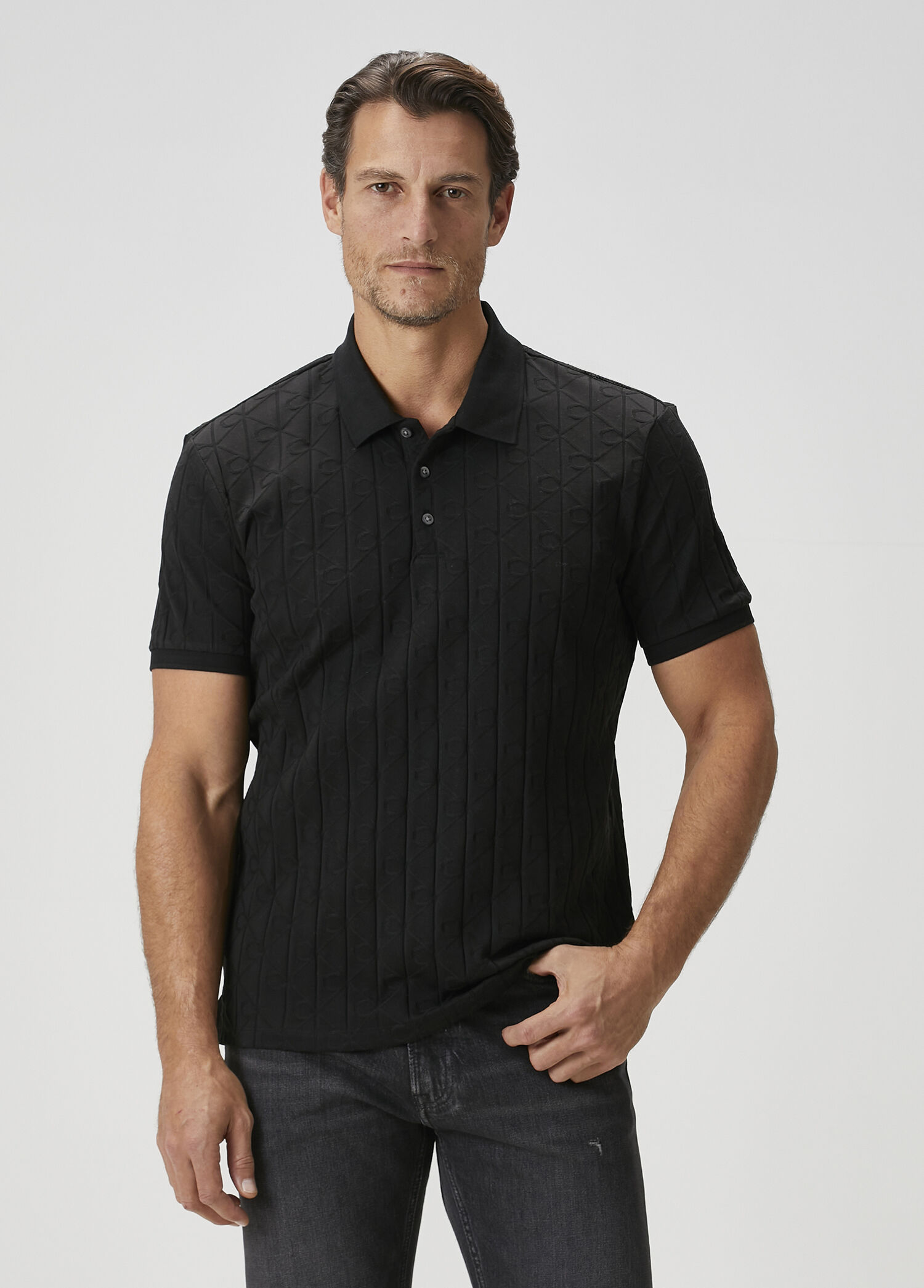 Siyah Polo Yaka Merserize T-shirt
