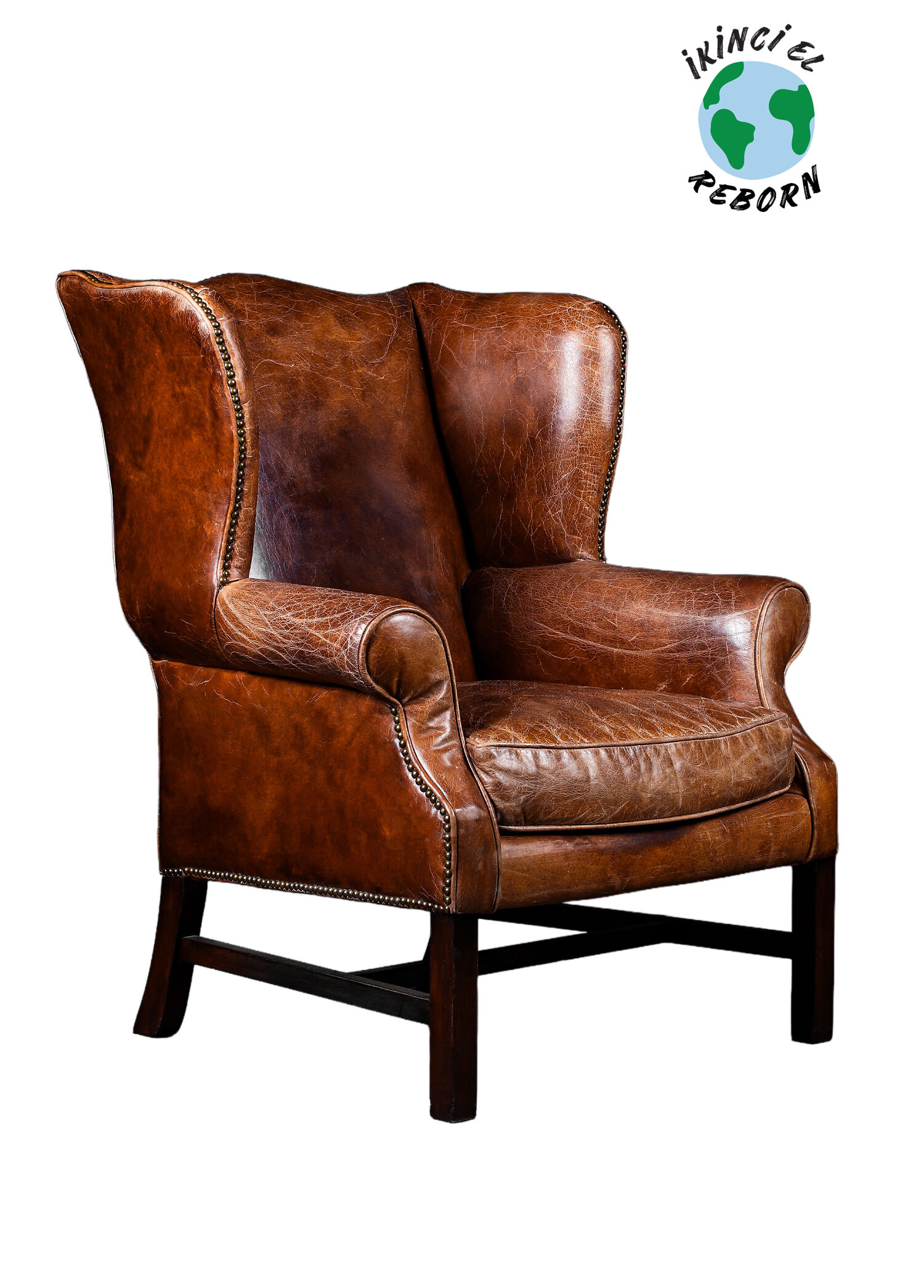 Wing Chair İngiltere Kahverengi Deri Berjer