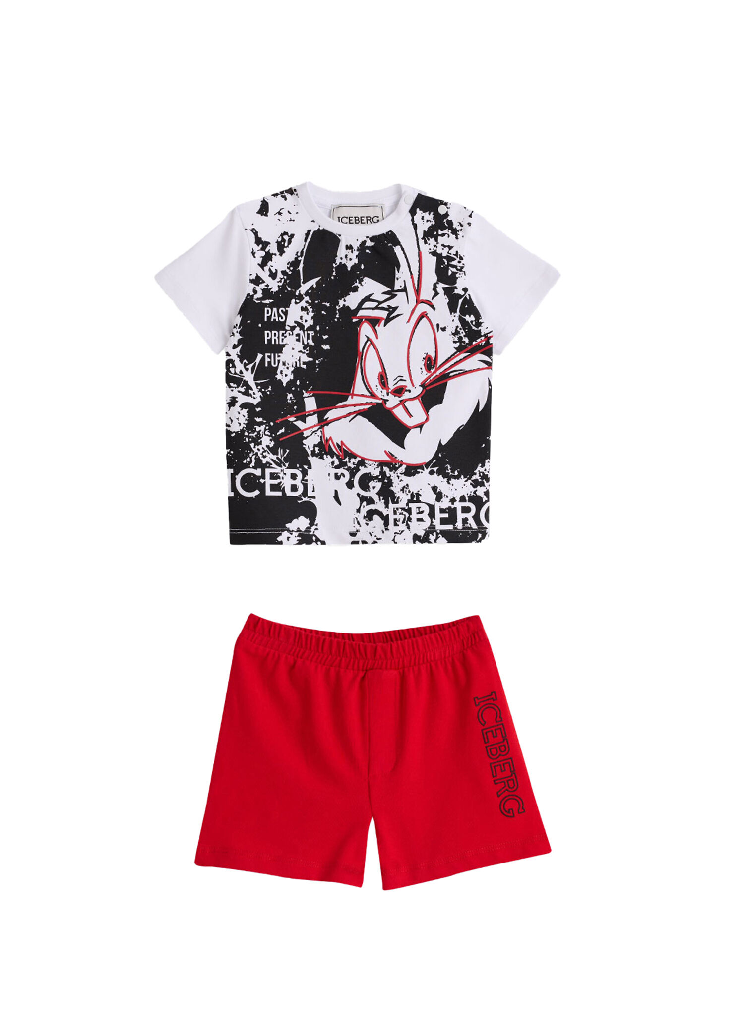 Baskılı Beyaz Kısa Kollu T-shirt ve Kırmızı Şort Erkek Bebek 2'li Set