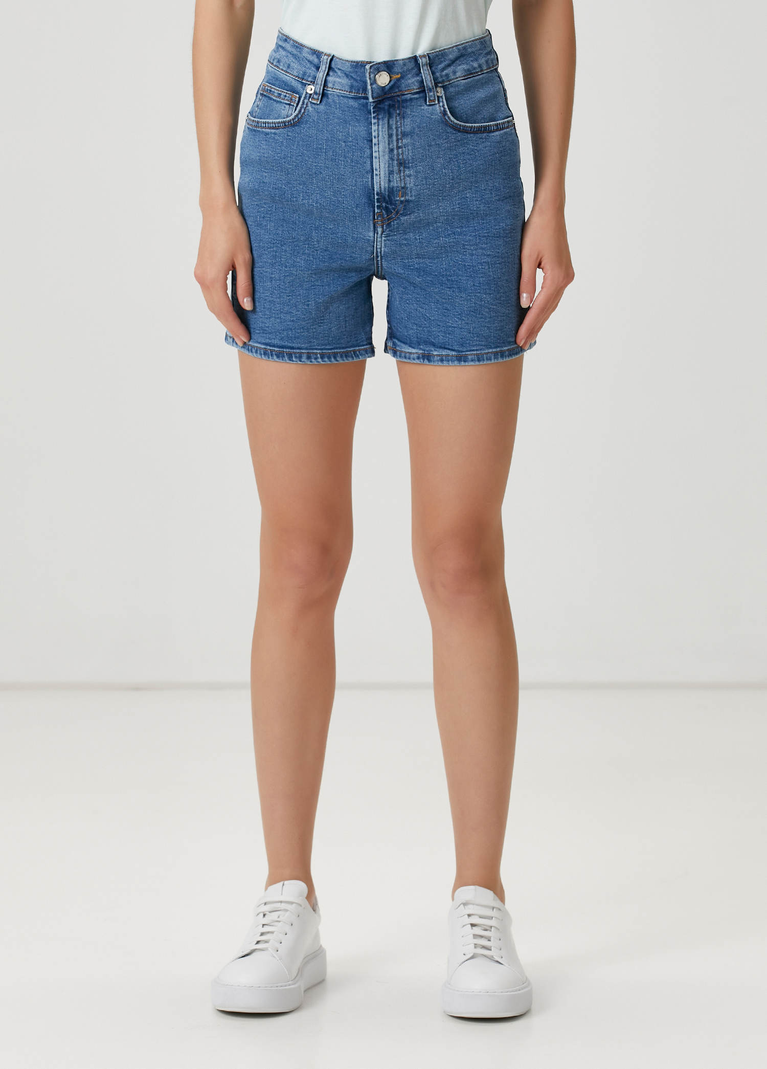 Mavi Yüksek Bel Denim Şort_1