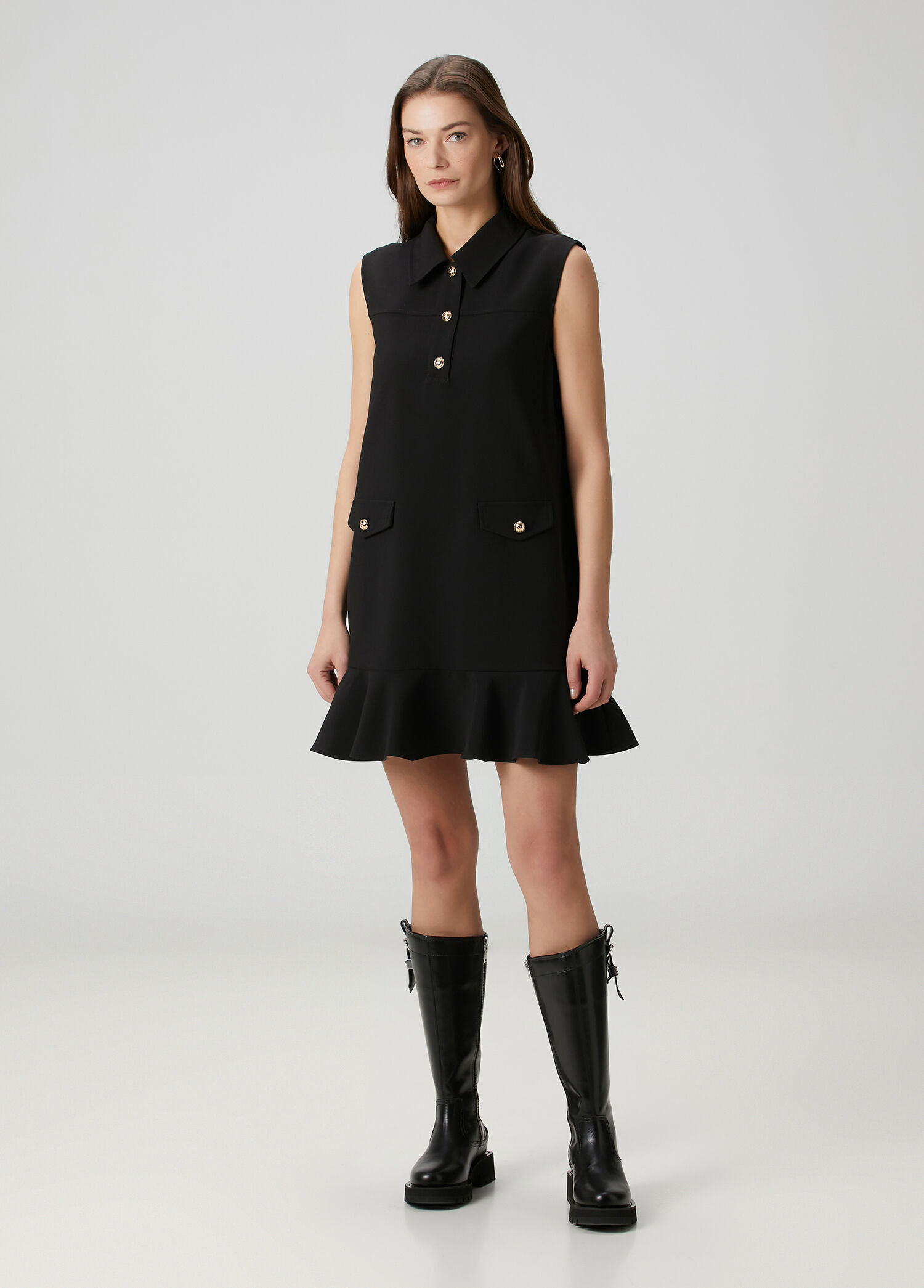 Siyah Mini Twill Elbise