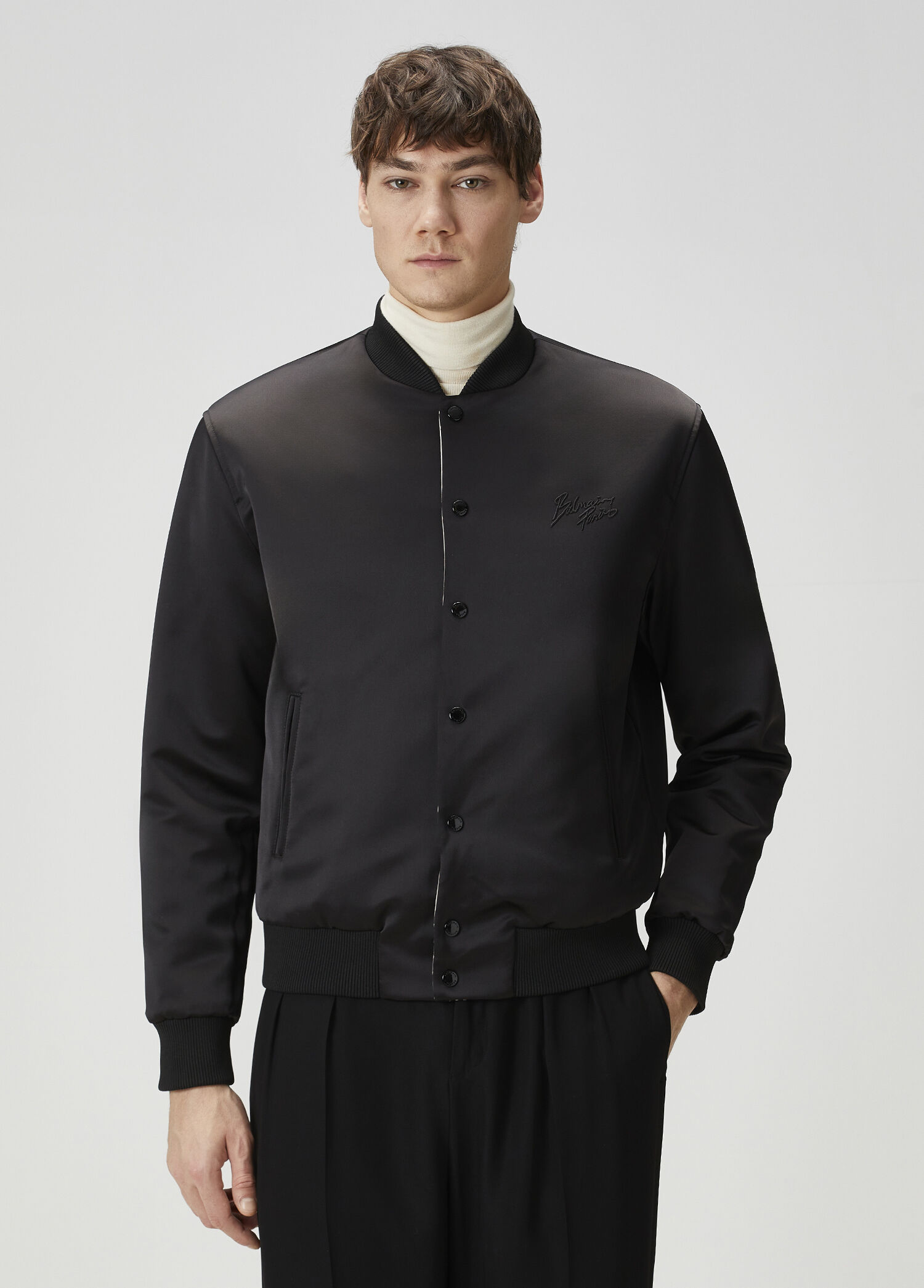 Balmain Siyah-Beyaz Erkek Siyah Beyaz Logo Desenli Çift Taraflı