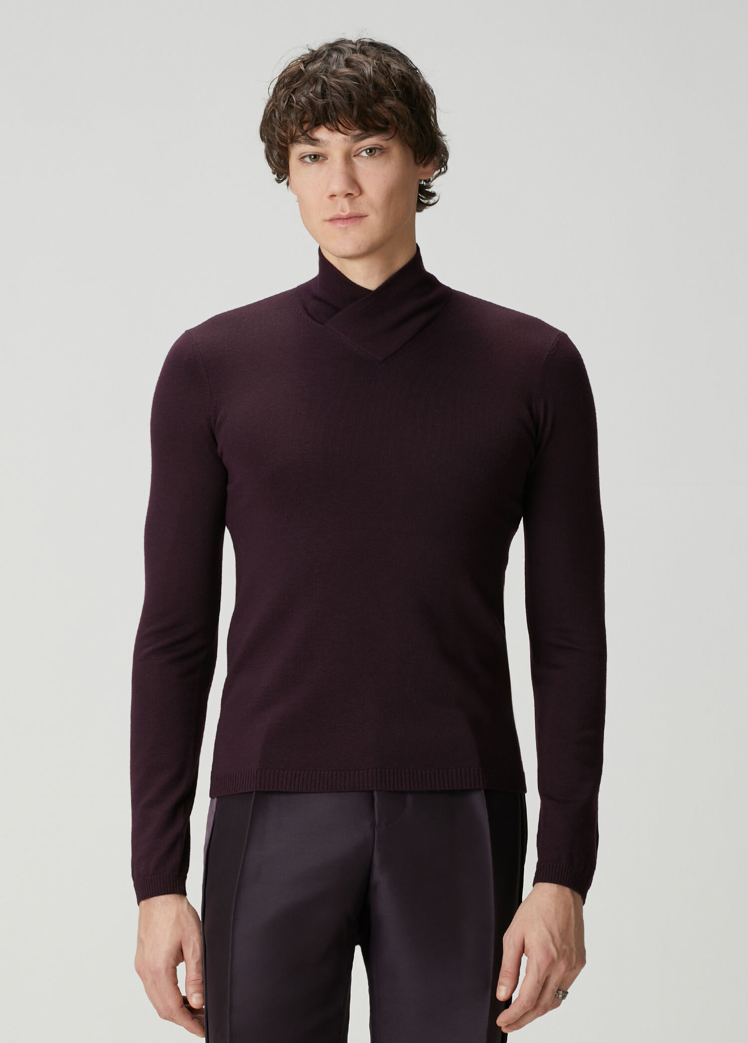Bordo Yaka Detaylı Merino Kazak