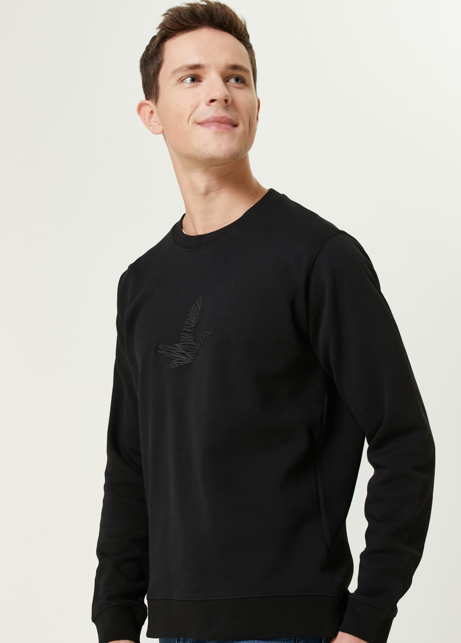 Siyah Karalama Kuş Enjeksiyonlu Pike T-shirt_4