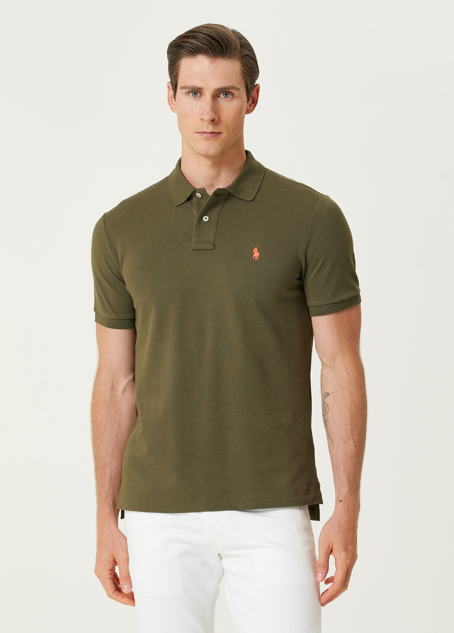 Koyu Haki Slim Fit Polo Yaka T-shirt