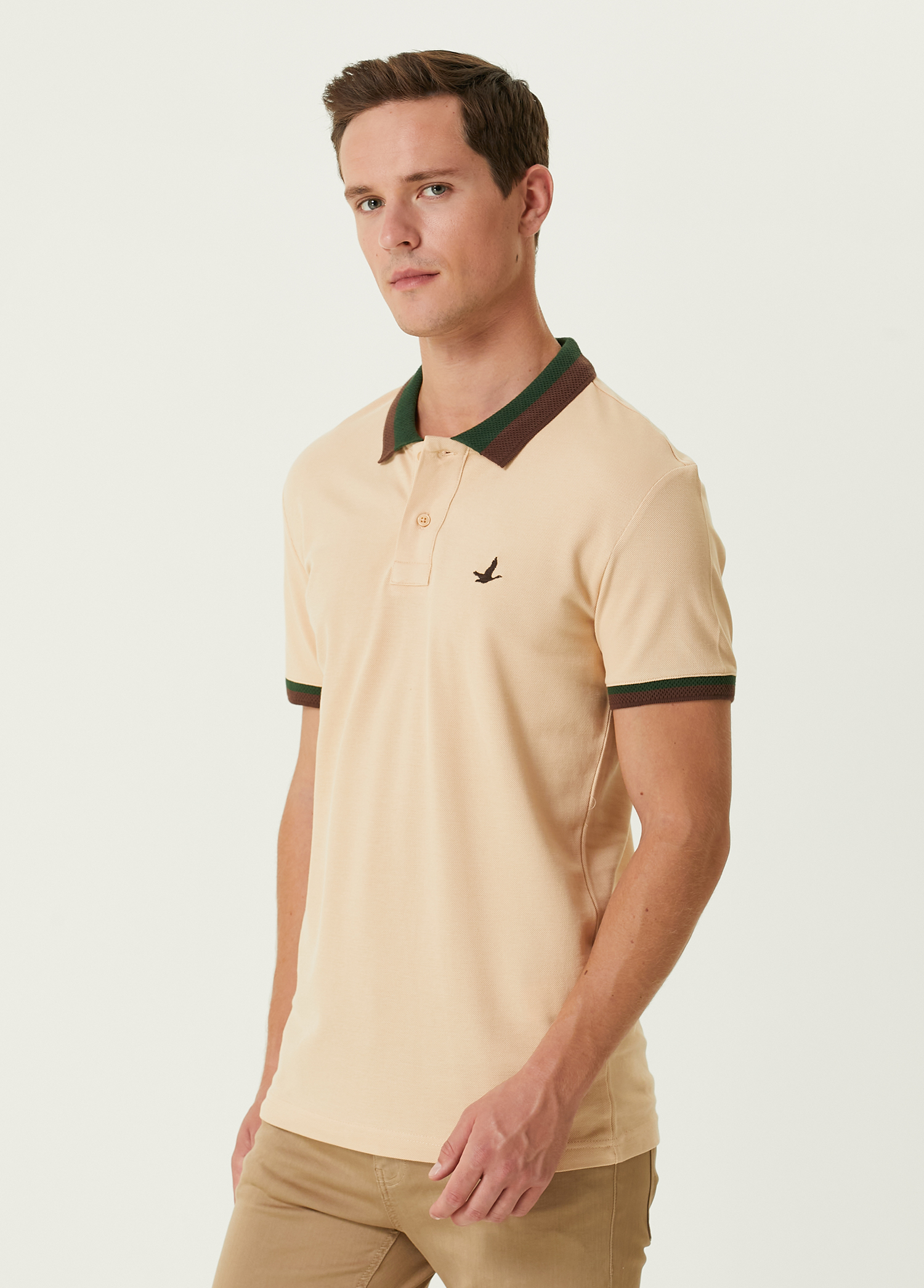 Slim Fit Bej Kahverengi Polo Yaka T-shirt_1