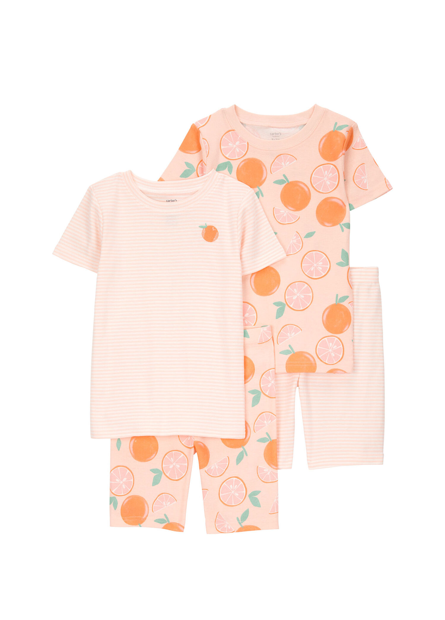 Desenli Turuncu Kız Çocuk 4'lü Pijama Set