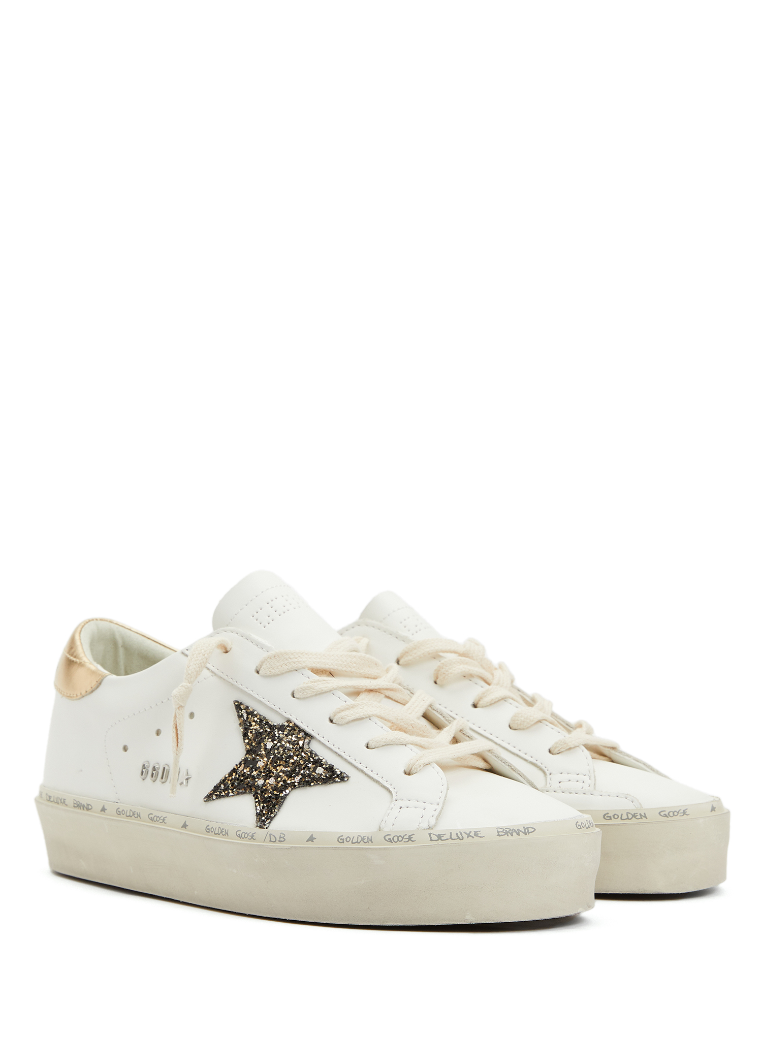 Golden Goose - Beyaz Logolu Kadın Deri Sneaker - Beyaz-Altin