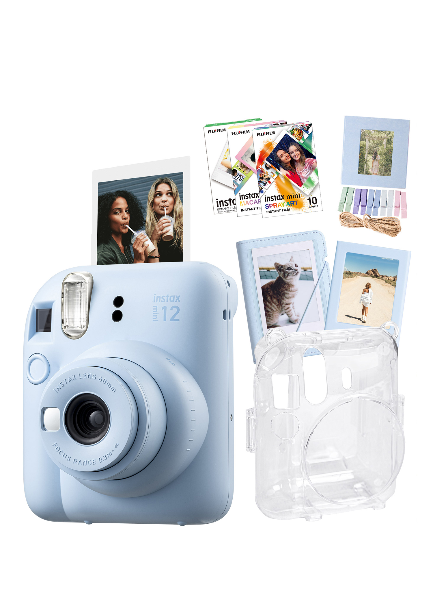 Instax mini 12 Mavi Fotoğraf Makinesi + 30'lu Film Albüm Mandal Çerçeve ve Kılıf Mega Set 2