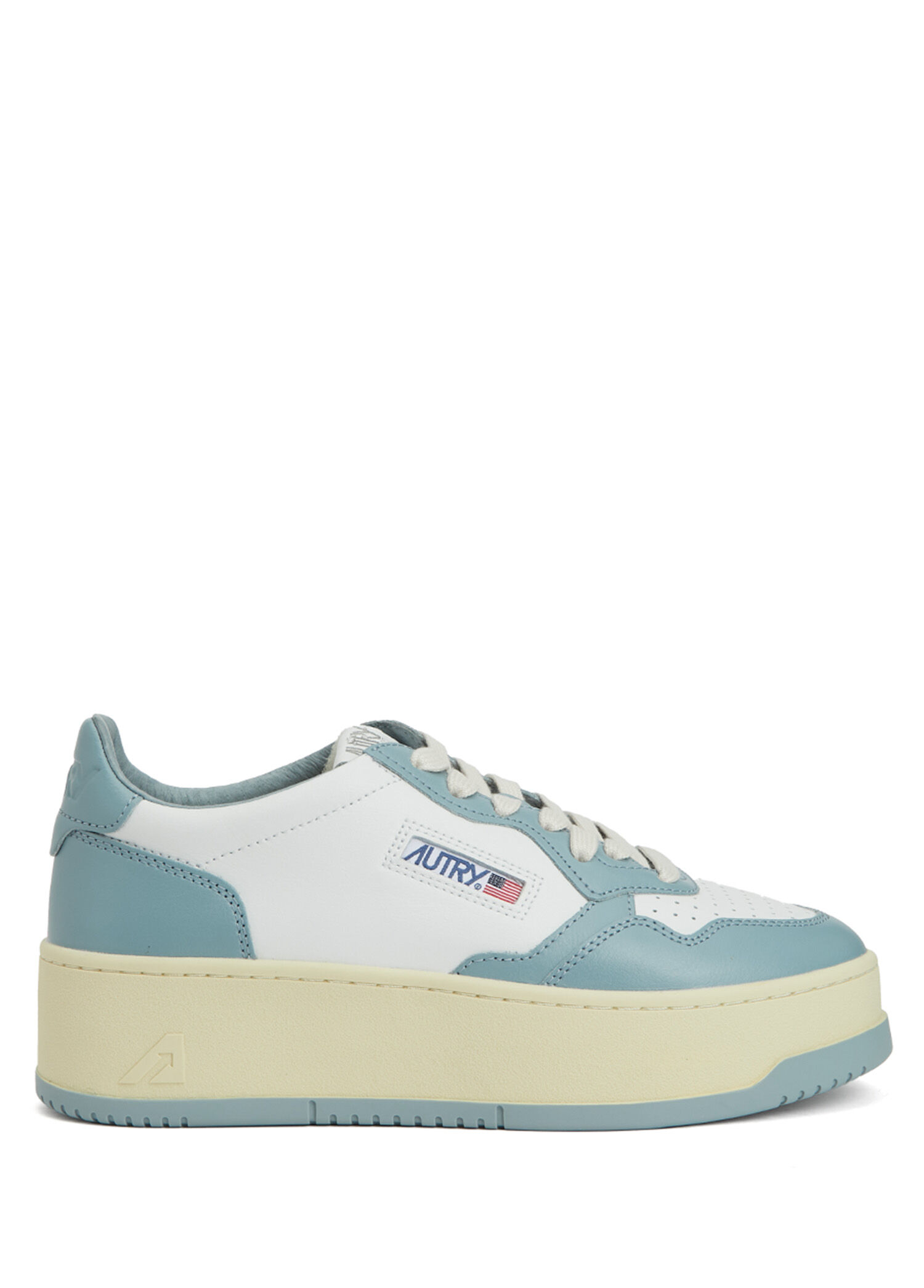 Autry - Medalist Platform Beyaz Kadın Deri Sneaker - Beyaz-Yesil