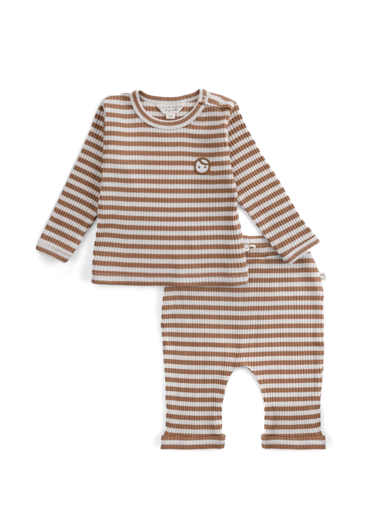 Kahverengi Organik Pamuklu Kaşkorse Modal Uzun Kollu Üst ve Pantolon Unisex Bebek 2'li Set
