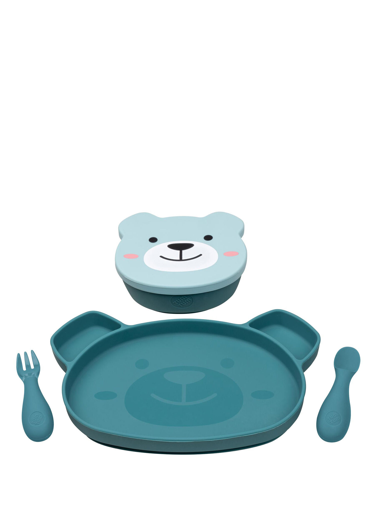 Boris Bear Mavi 5'li Silikon Vakumlu Yemek Seti