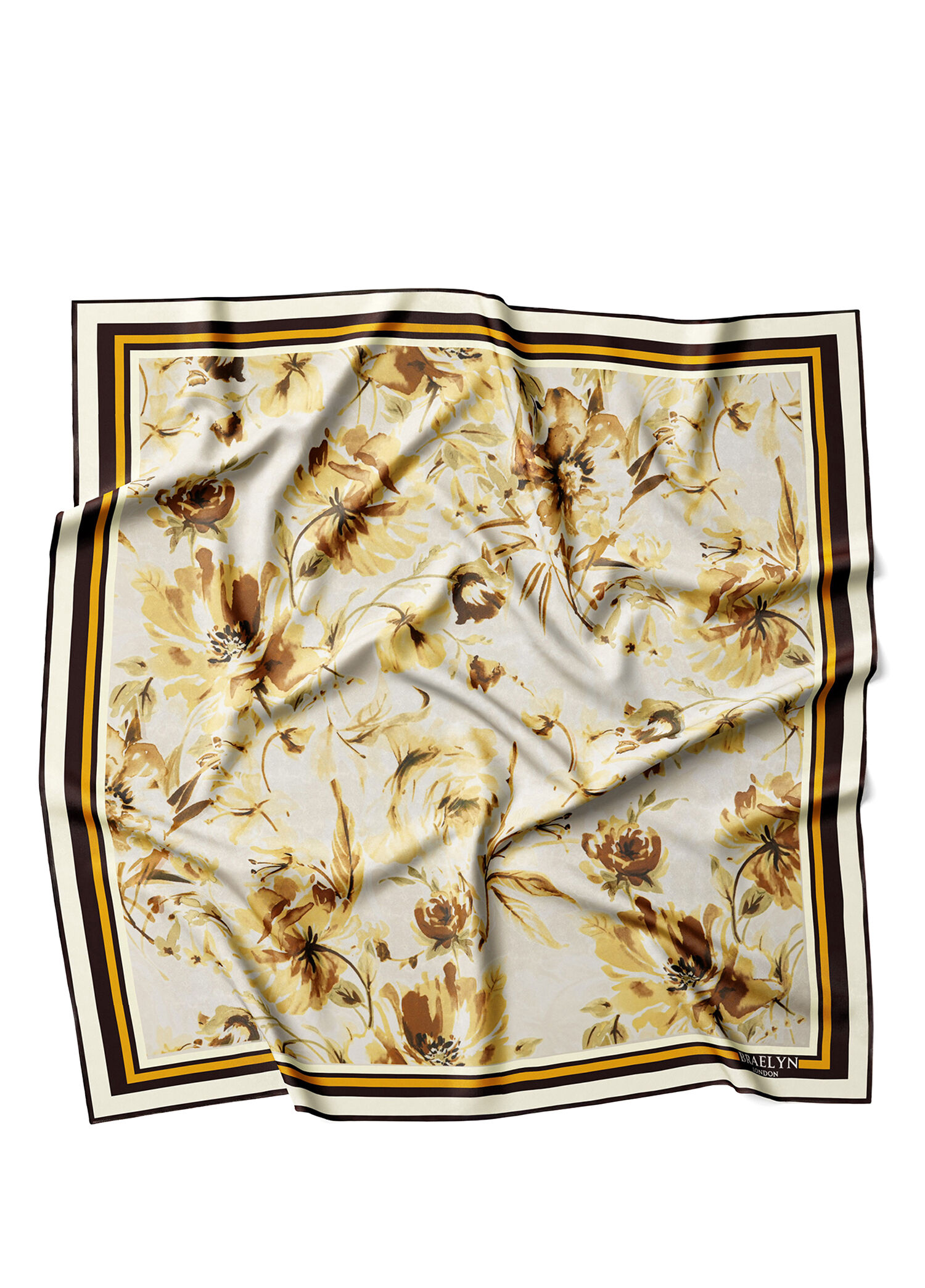 Golden Bloom Renkli Twill İpek Kadın Eşarp