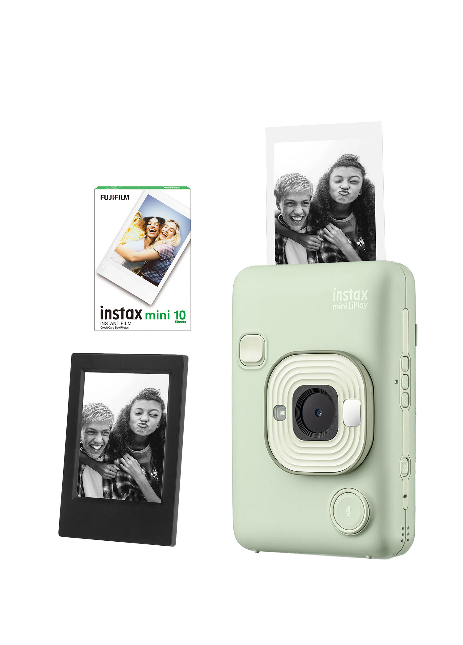 Instax Mini LiPlay Hybrid Matcha Green Fotoğraf Makinesi + 10'lu Film ve Çerçeve Hediye Seti