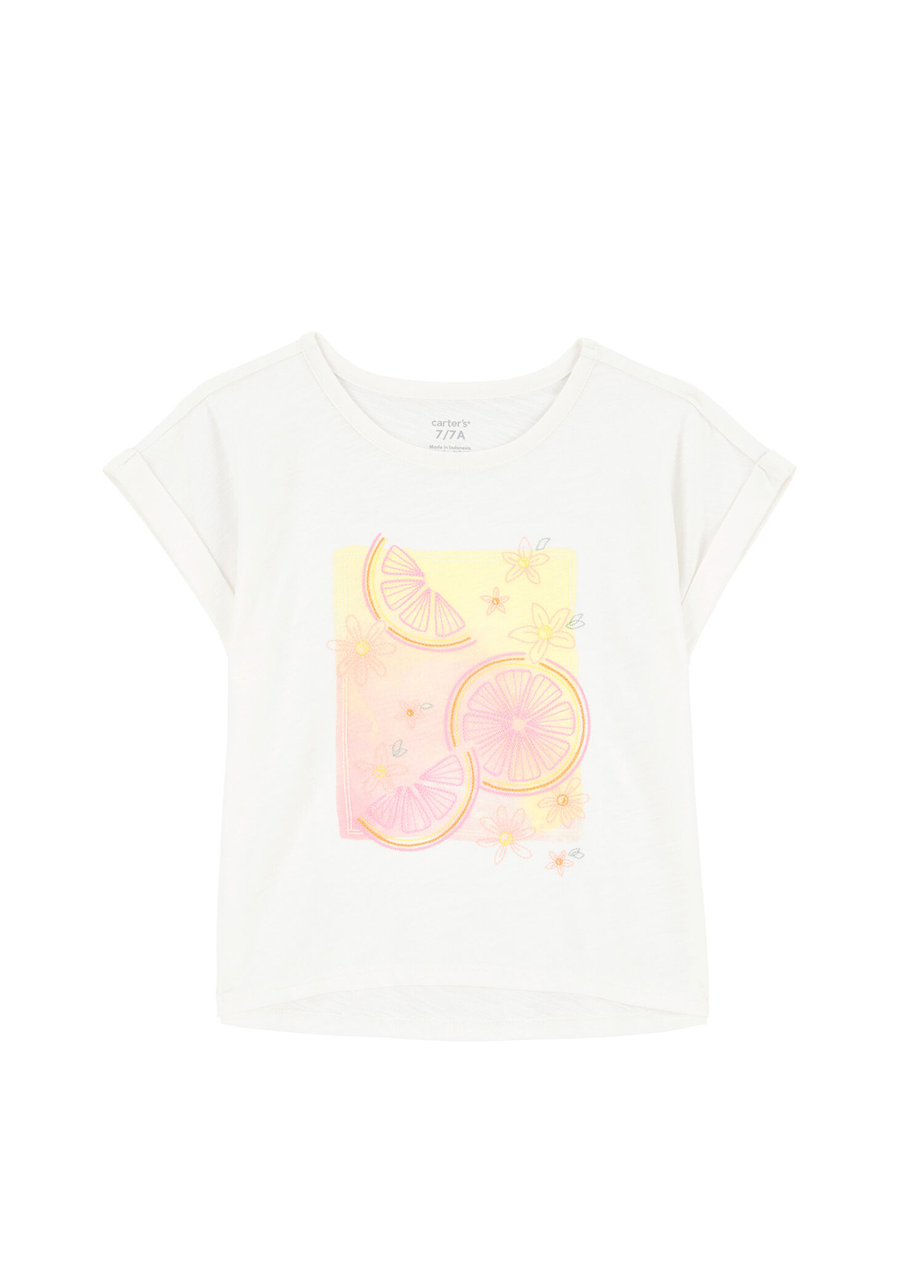 Ekru Desenli Kısa Kollu Kız Çocuk Tshirt