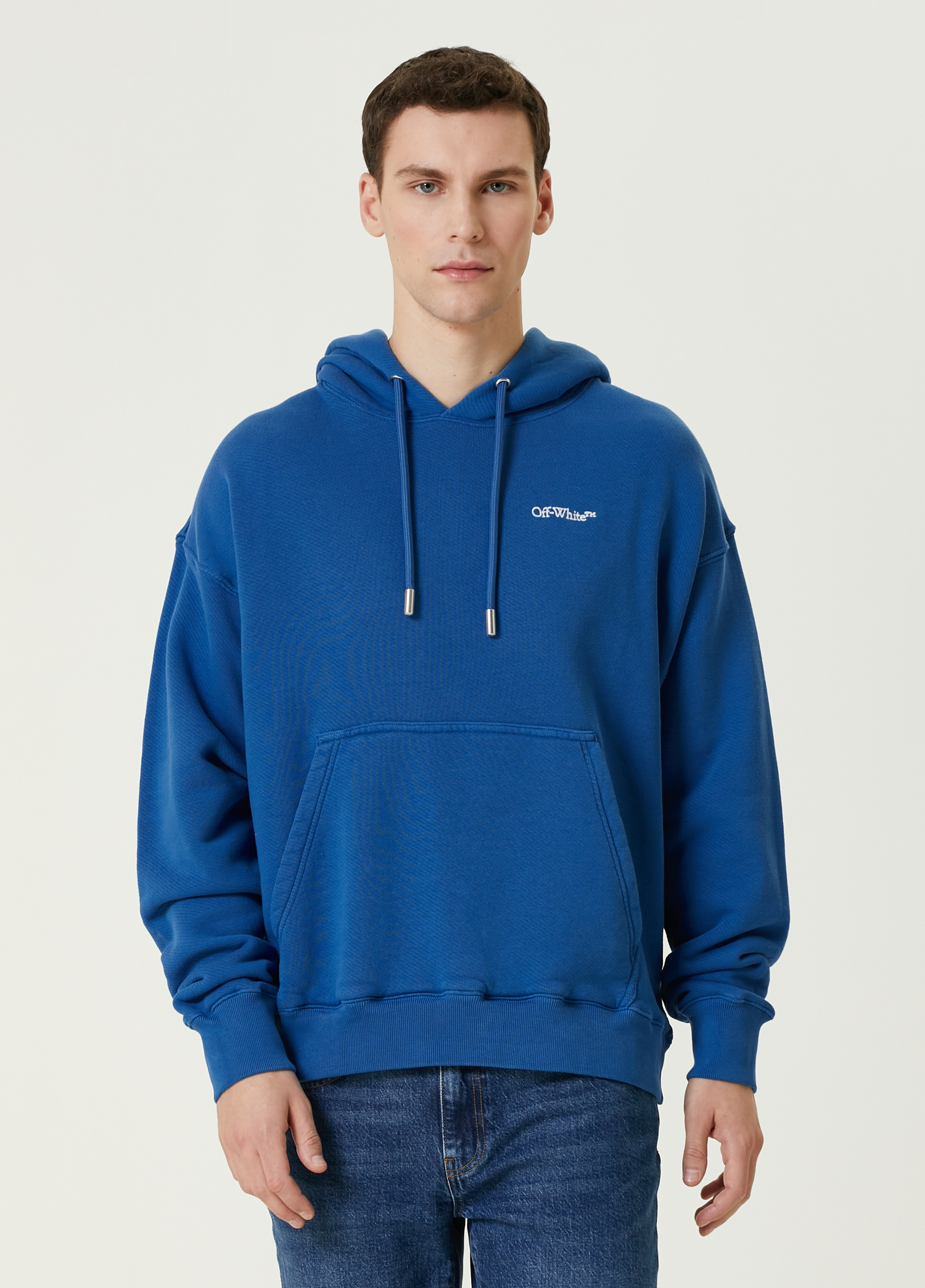 Mavi Kapüşonlu Logo Baskılı Sweatshirt