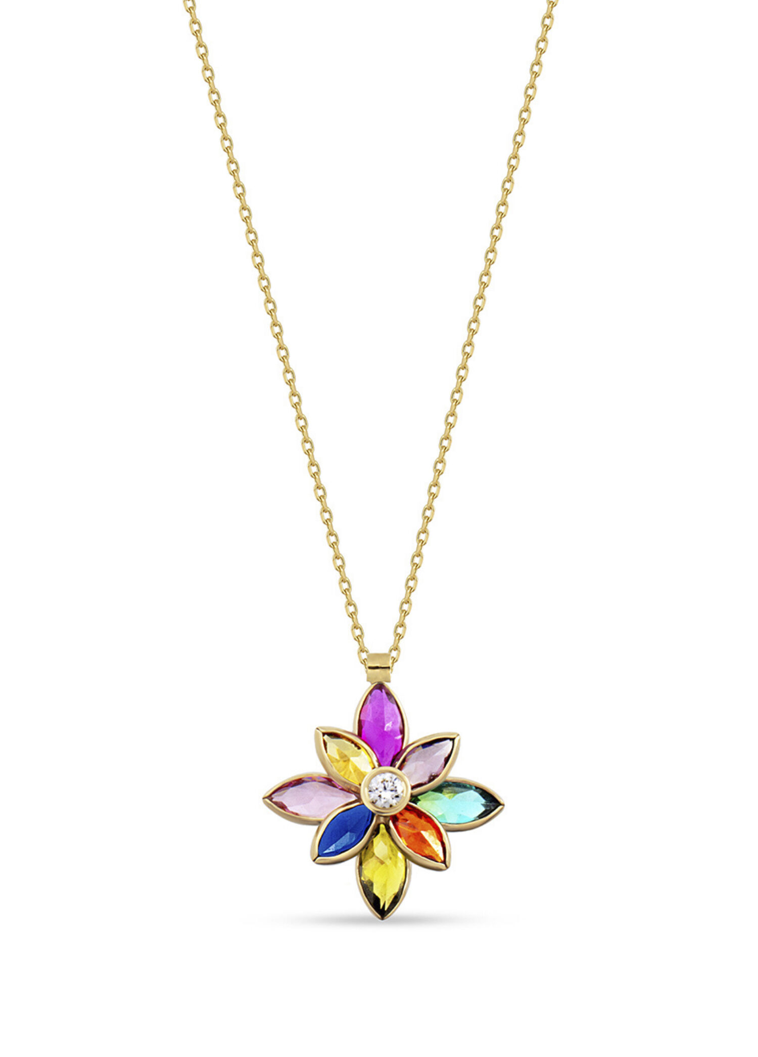 Multicolor Lotus 14 Ayar Altın Kadın Kolye