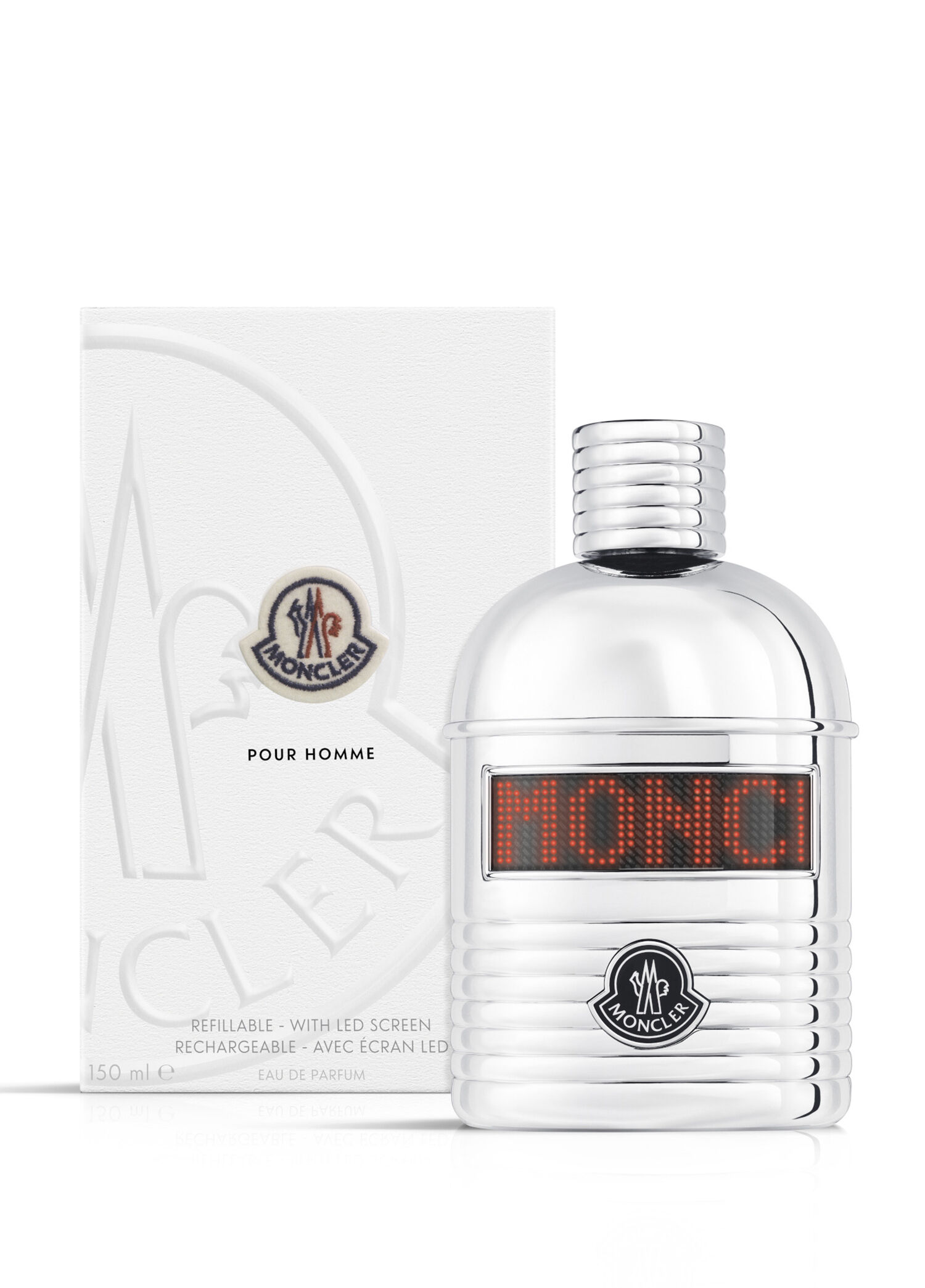 香水(男性用) MONCLER Pour Homme 60ml Eau de Parfum Moncler - Pour Homme with Led Screen EDP 150 ml Erkek Parfüm - Gümüş