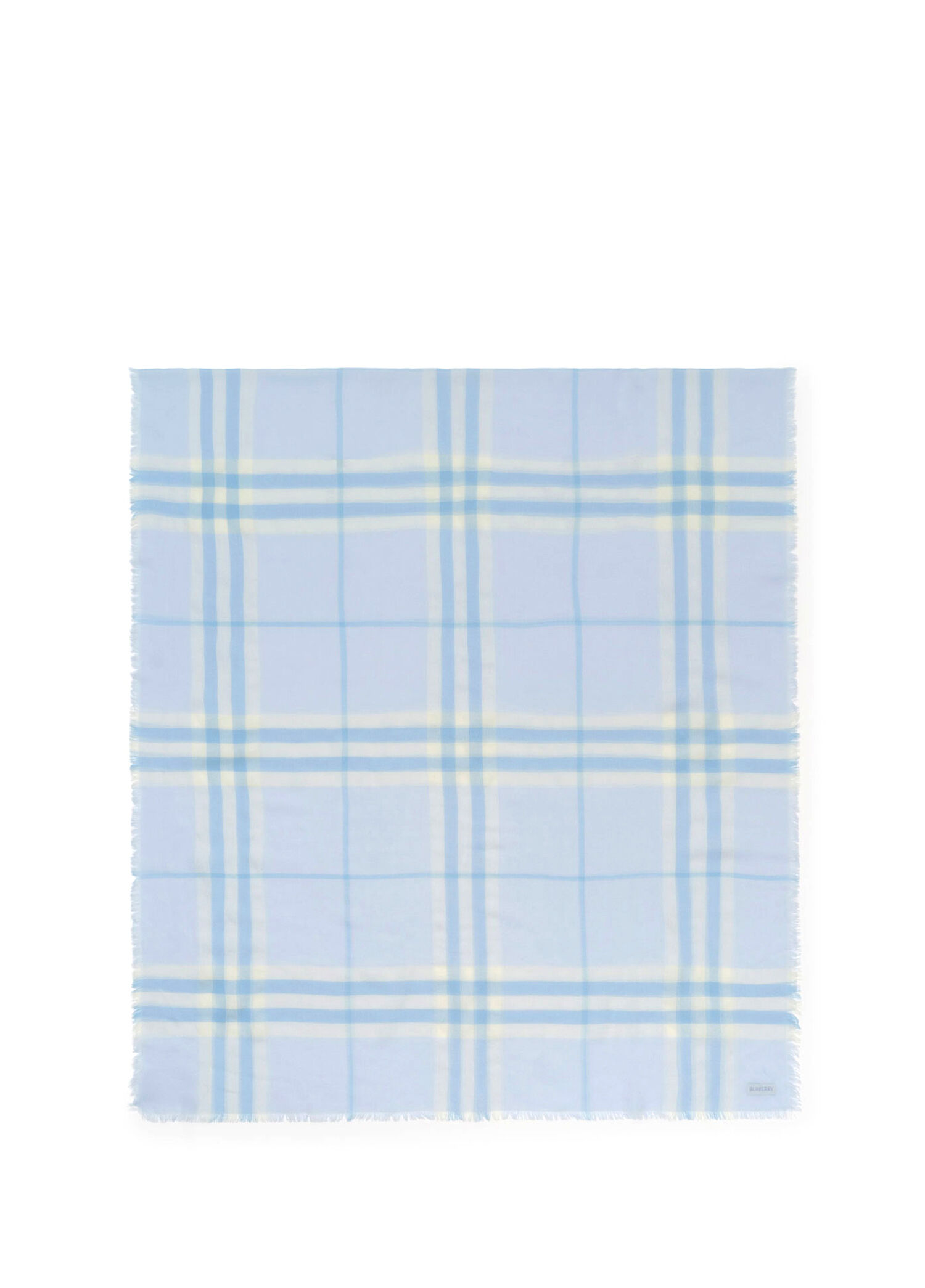 Wide Check Wool Mavi Yün Kadın Atkı