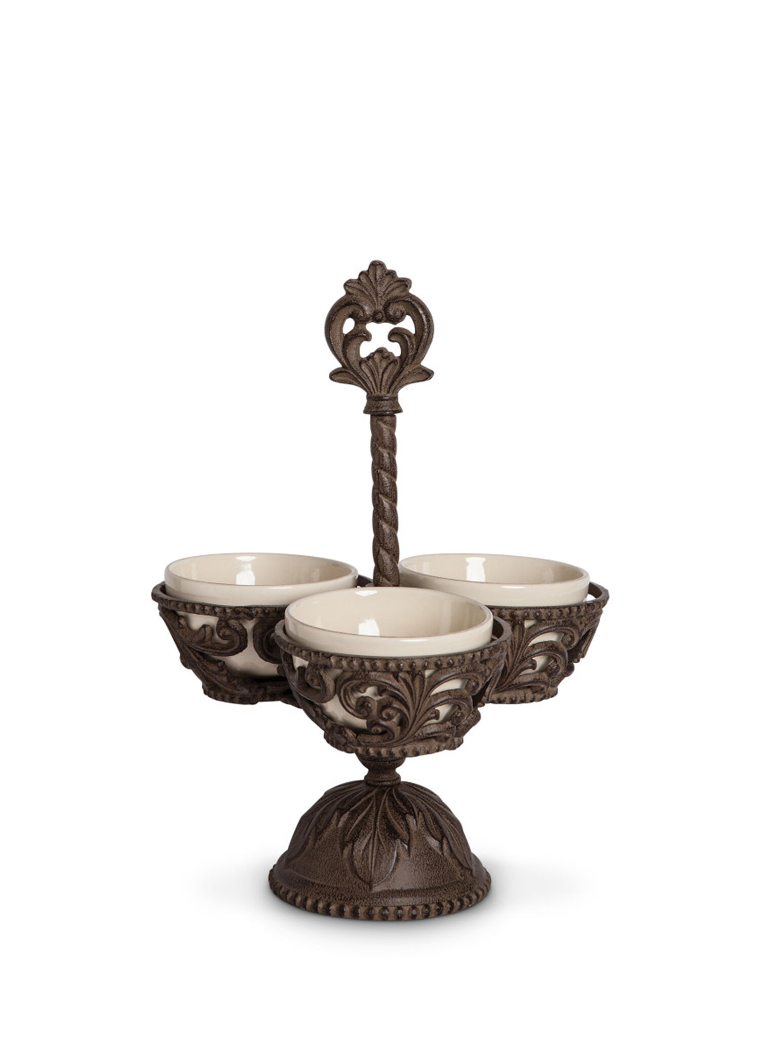 Acanthus Condiment Server Krem Rengi Seramik 3 Bölmeli Sunumluk 23 x 35,5 cm
