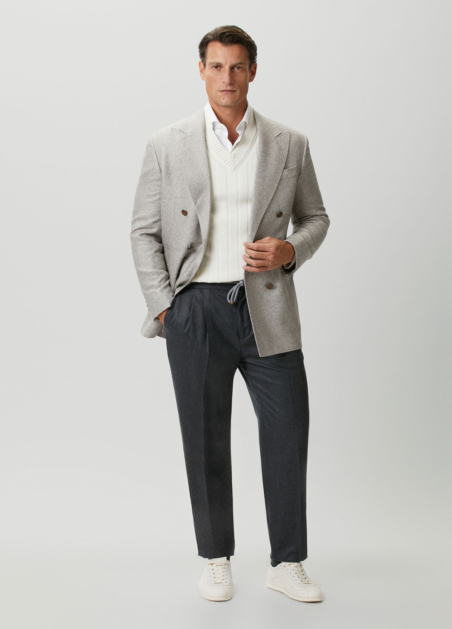 Grey Lanyard Wool Pants