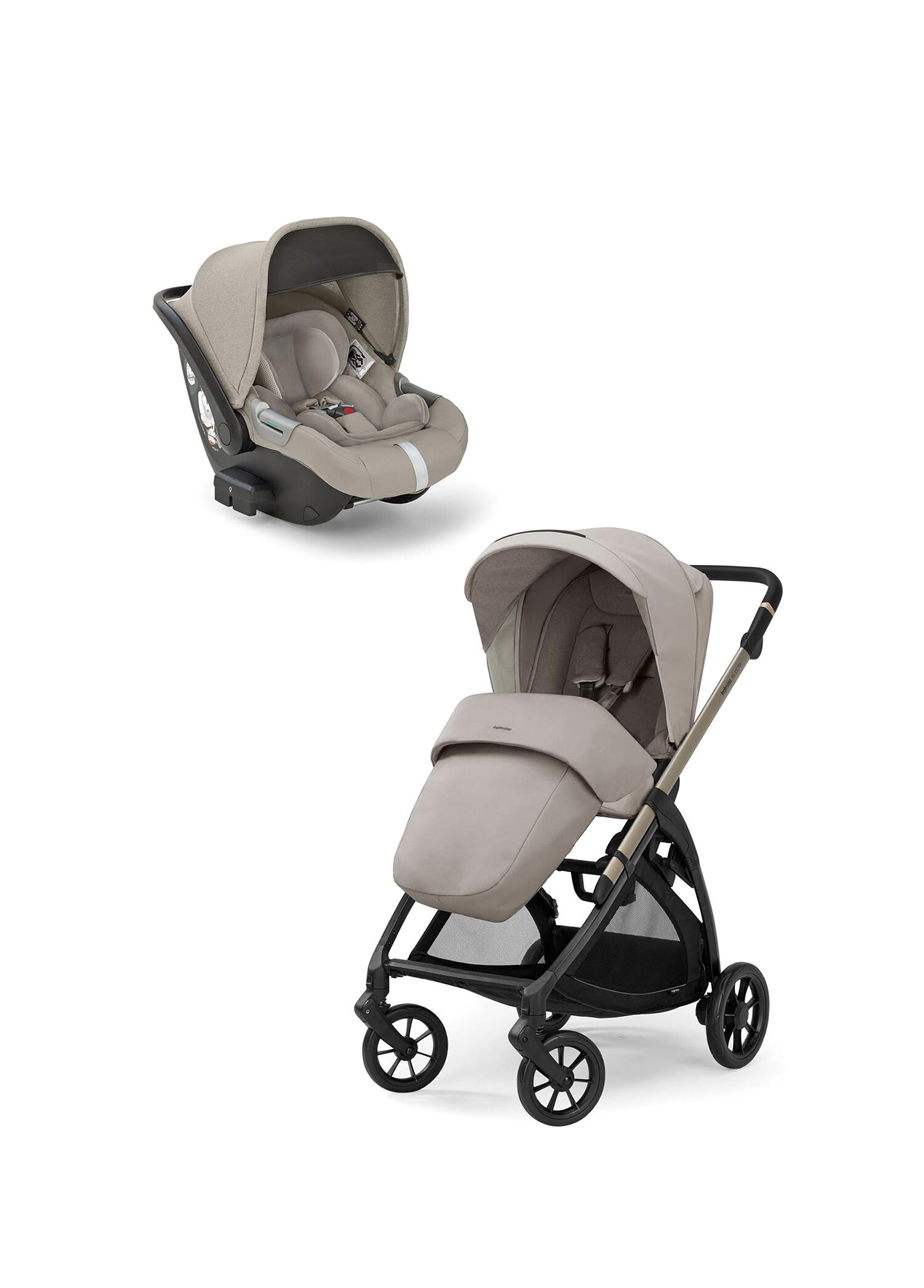 Electa+ Battery Beige Tek Elle Katlanabilen Çift Yönlü Bebek Arabası ve Ana Kucağı Set