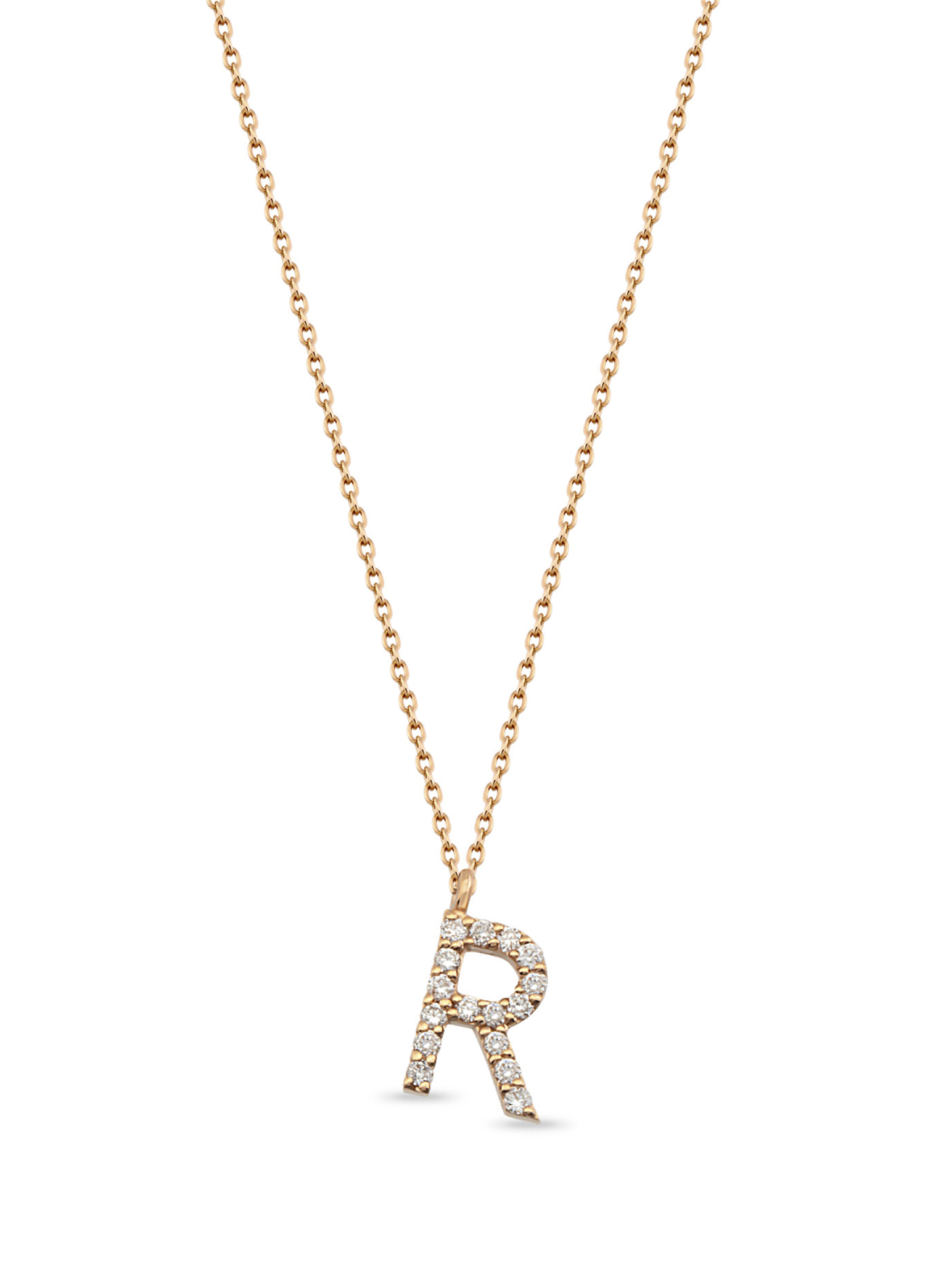 R Harf 0.10 CT Pırlanta Taşlı 18 Ayar Rose Gold Kadın Kolye