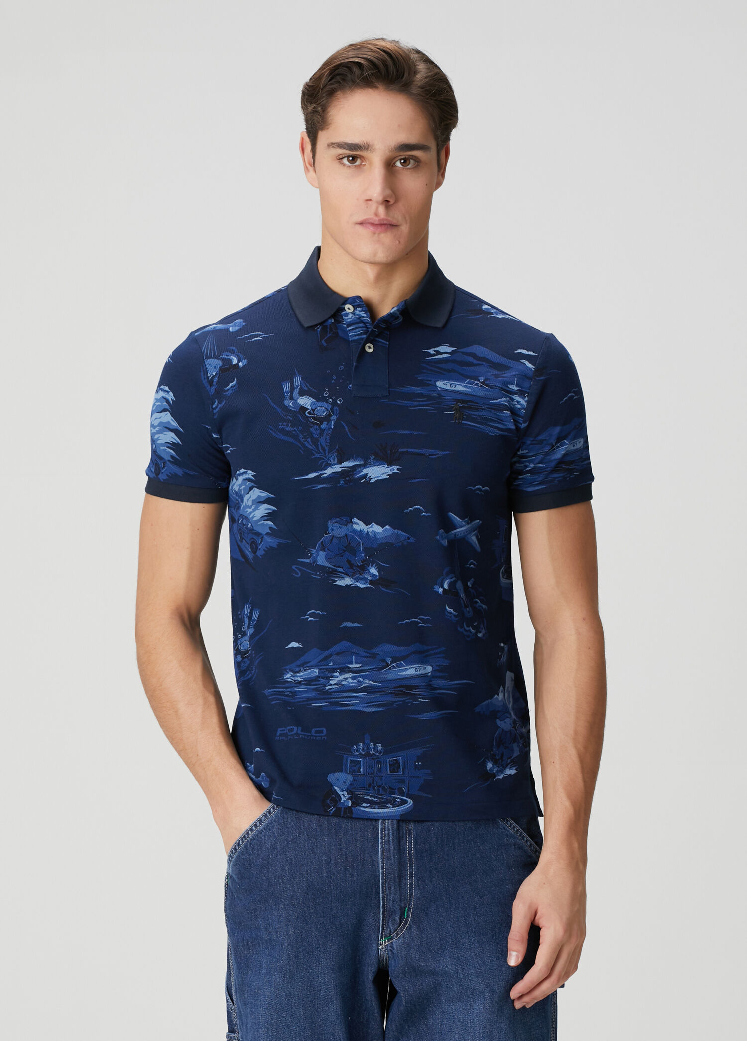 Mavi Polo Yaka Desenli T-shirt