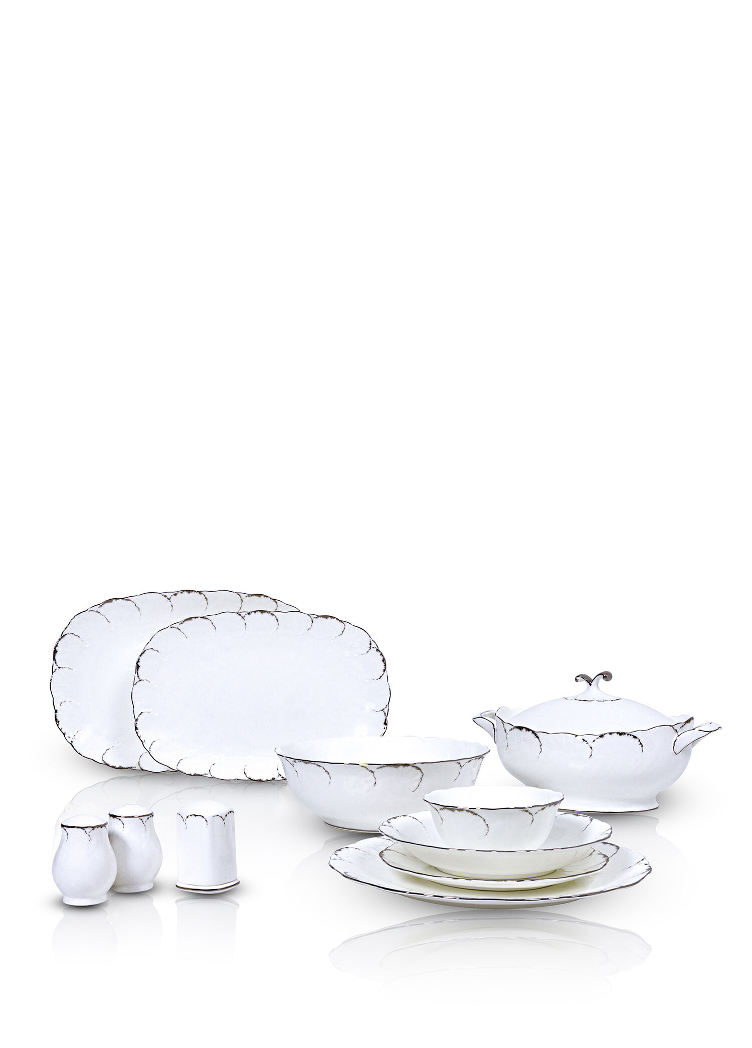 Tiffany Platin Beyaz Bone China 60 Parça 12 Kişilik Yemek Takımı