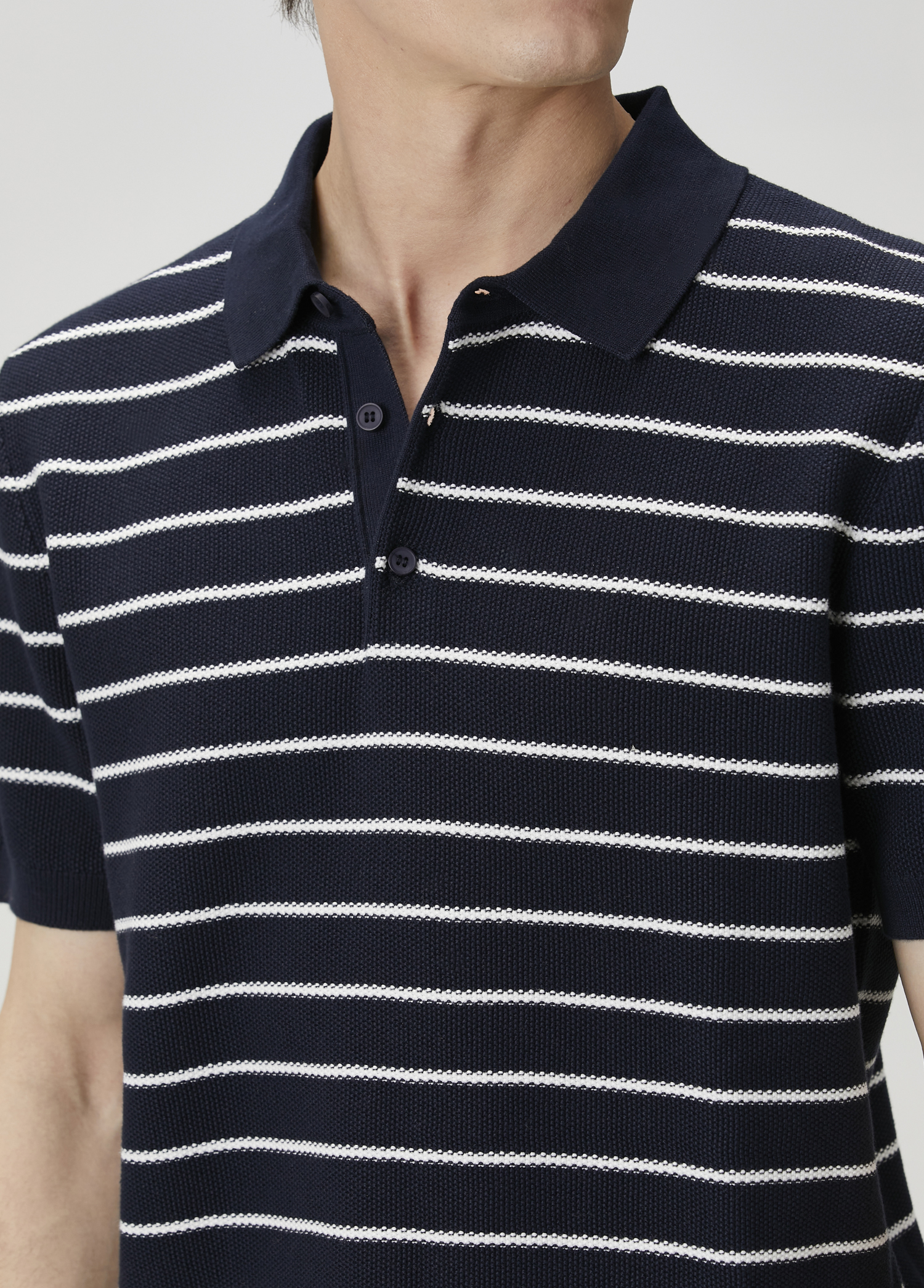 Lacivert Polo Yaka Colorblocked Triko Gömlek_5