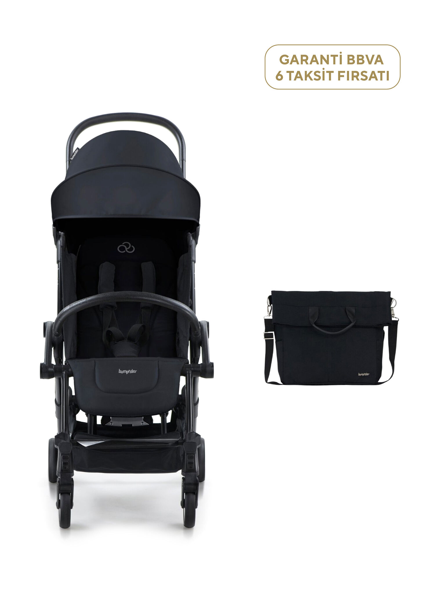 Connect³ Bebek Arabası Black & Black ve Hediye Yan Bakım Çantası