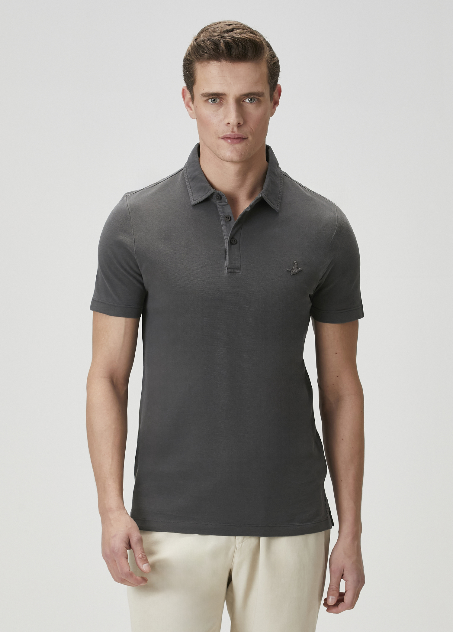 Comfort Fit Antrasit Polo Yaka T-shirt_1