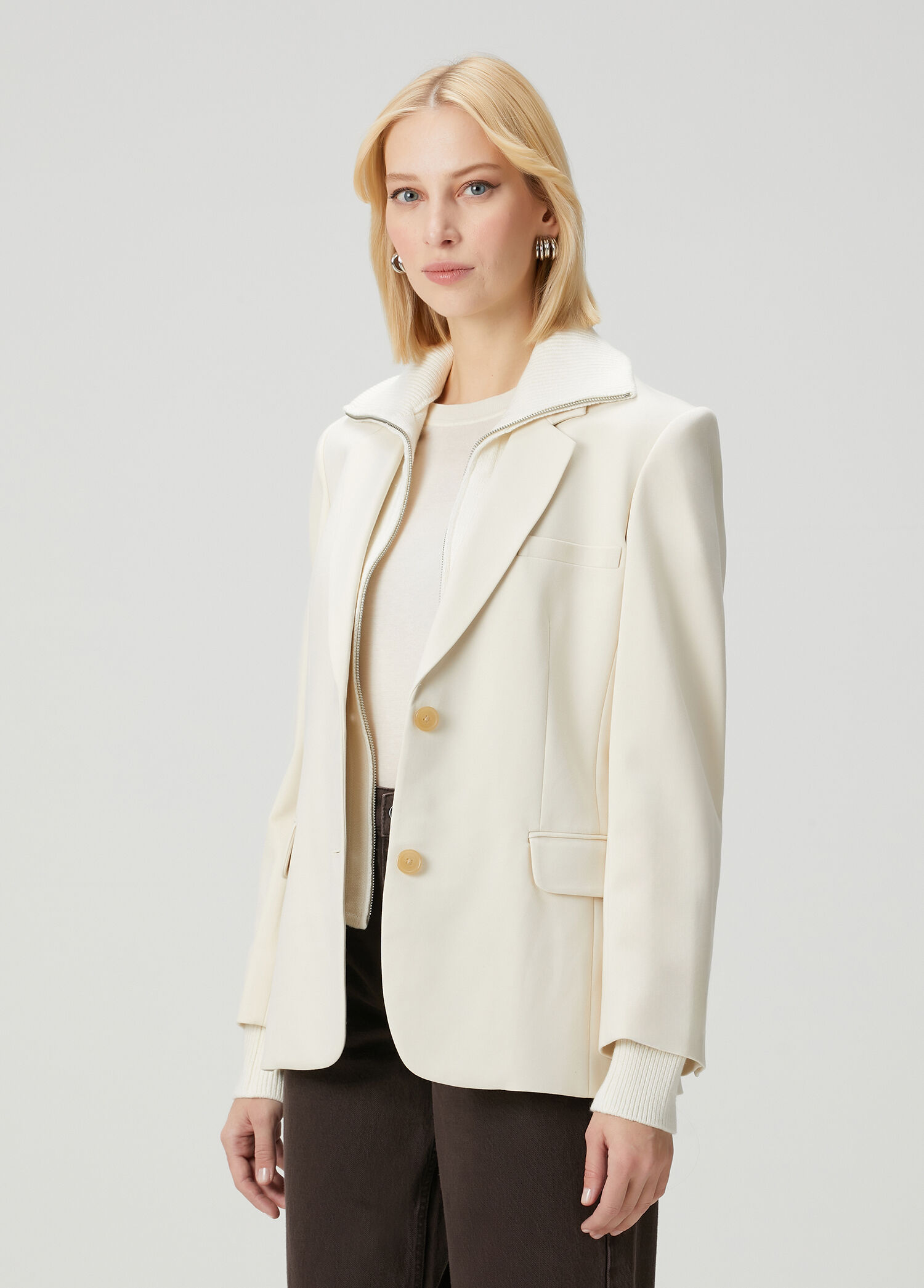 Frank Mixed-Media Ekru Blazer