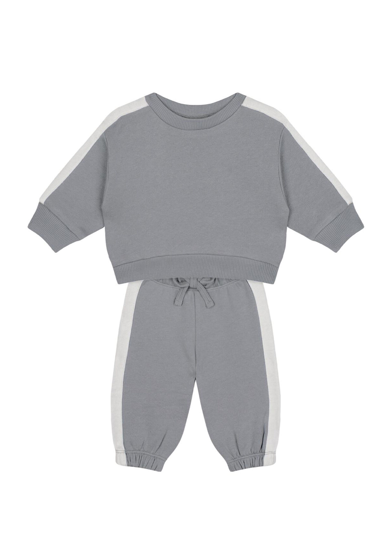 Gri  Beyaz Kontrastlı Sweatshirt ve Pantolon Erkek Bebek 2'li Set