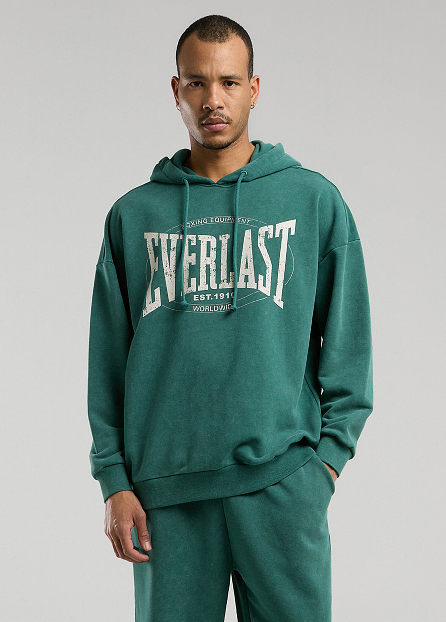 Authentic Boxing Oversize Koyu Yeşil  Kapüşonlu Erkek Sweatshirt