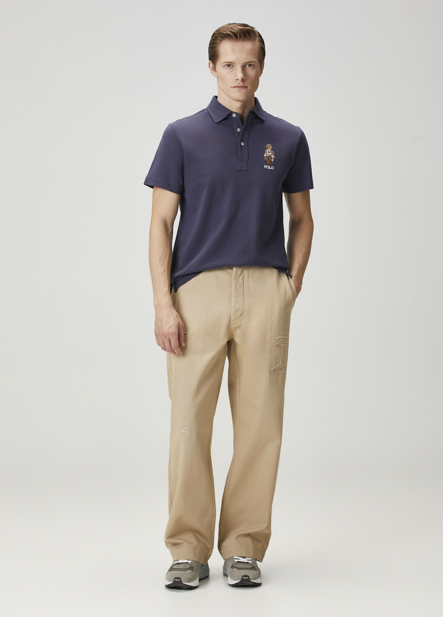 Polo Ralph Lauren Mavi Erkek Mavi Polo Yaka Logo Nakışlı T-shirt