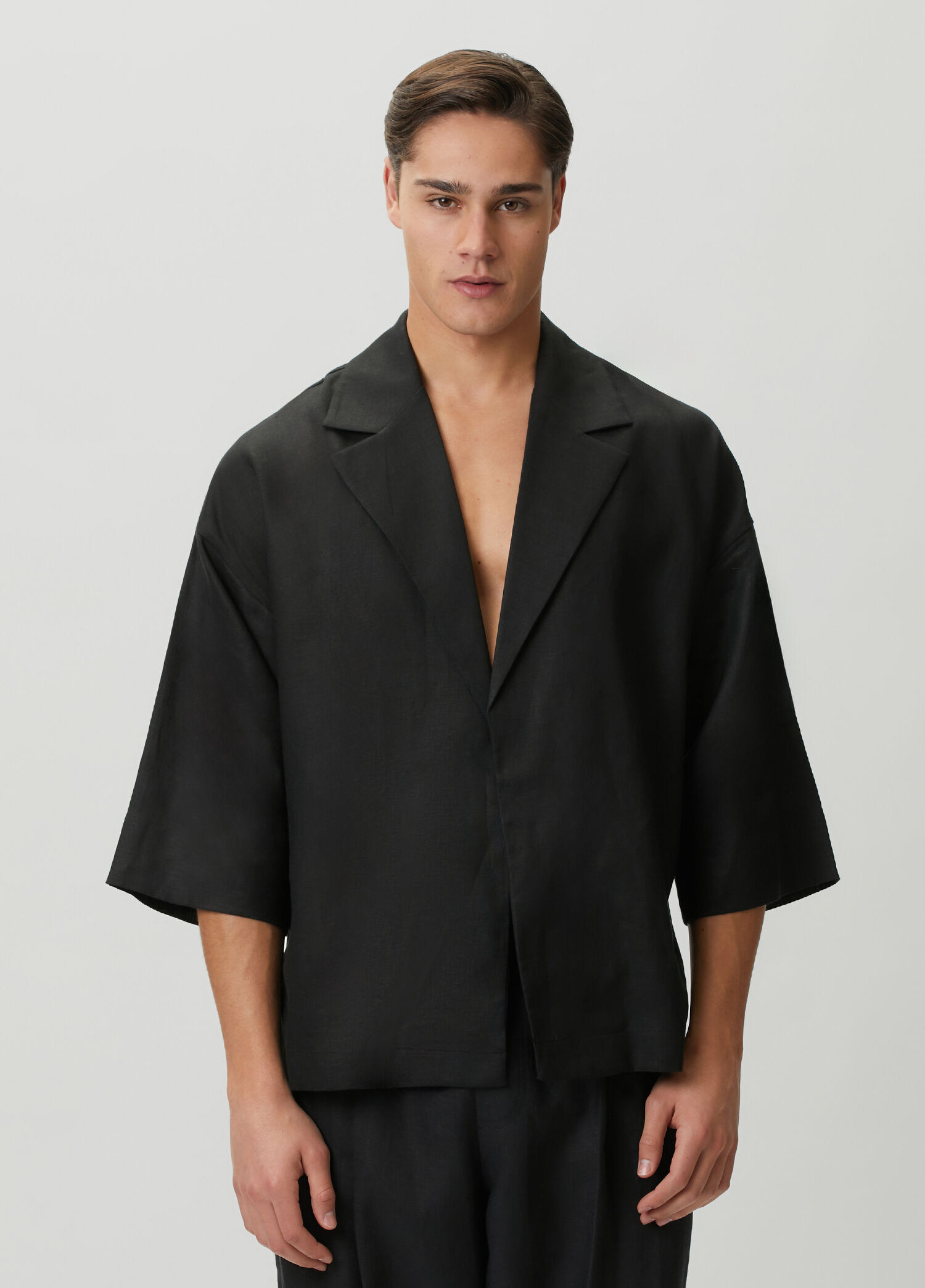 Ocean Siyah Organik Keten Kimono
