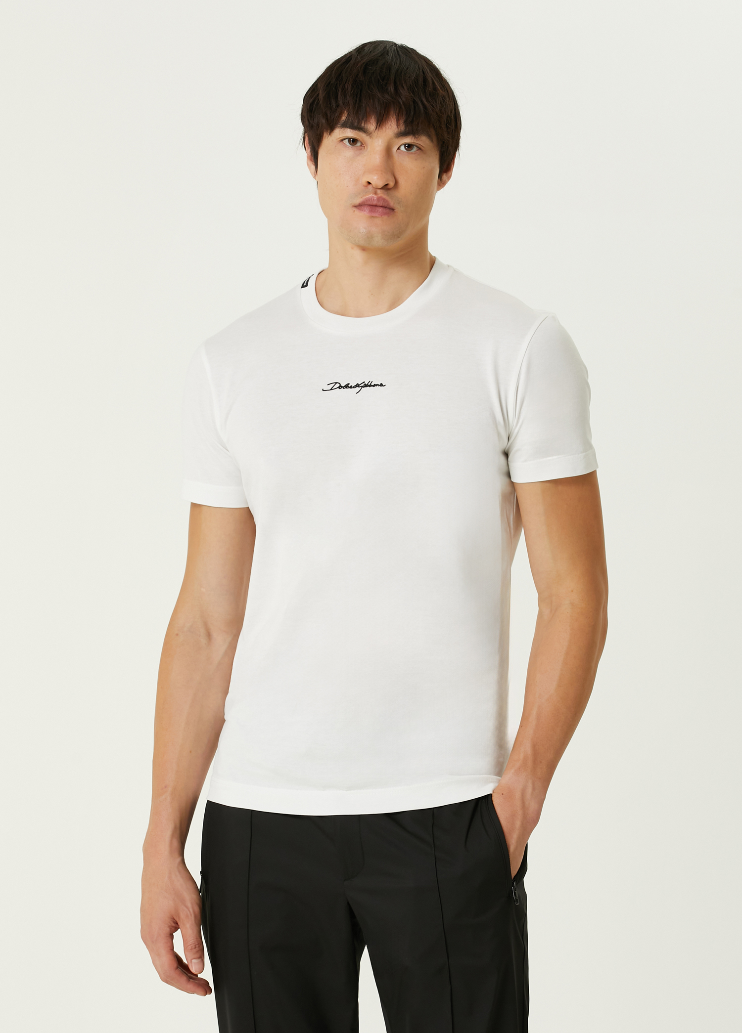 Beyaz Logo Nakışlı T-shirt