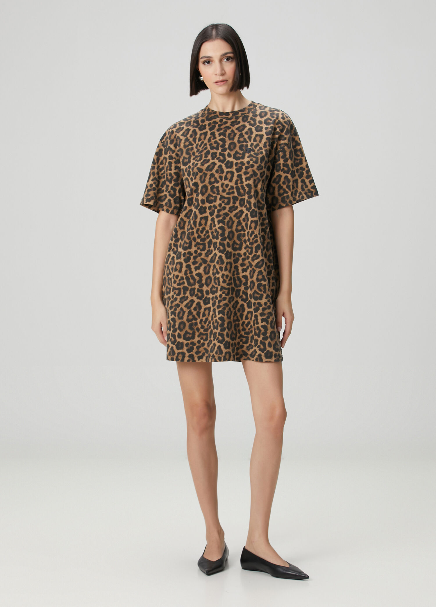 Leopar Desenli Mini T-shirt Elbise