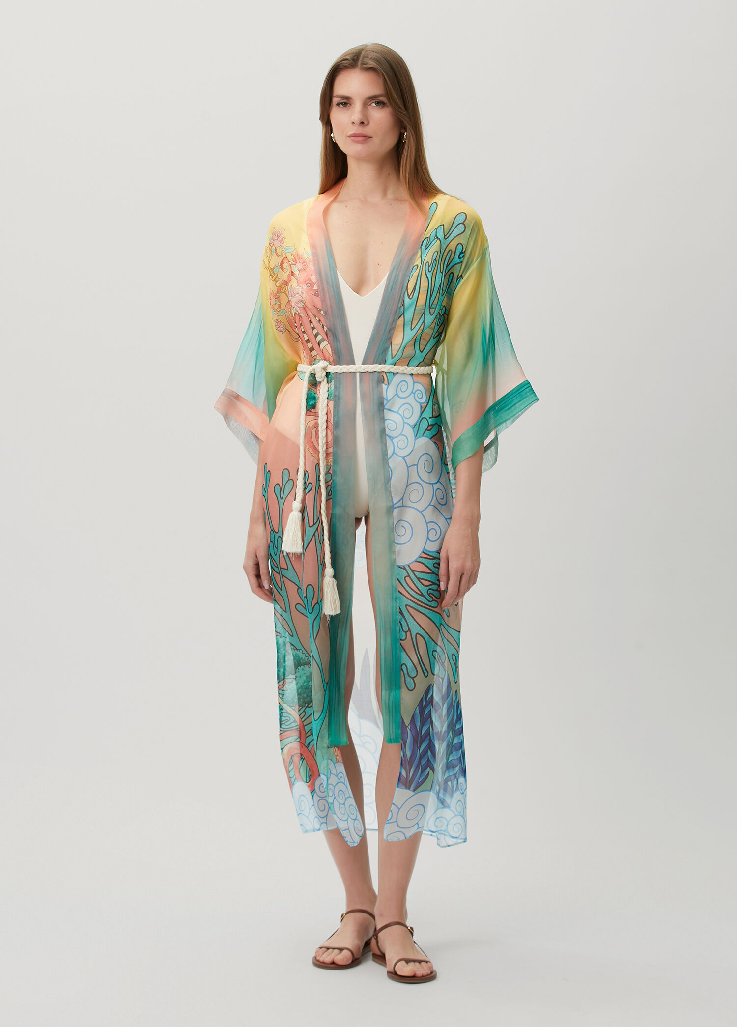 Jilda Manna Desenli İpek Kimono