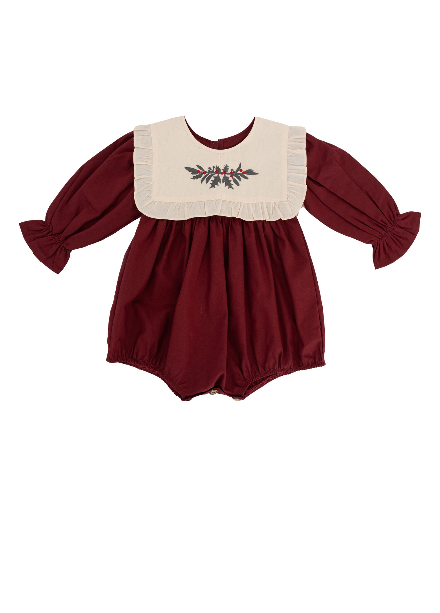 Clementine Bordo Uzun Kollu Kız Bebek Tulum