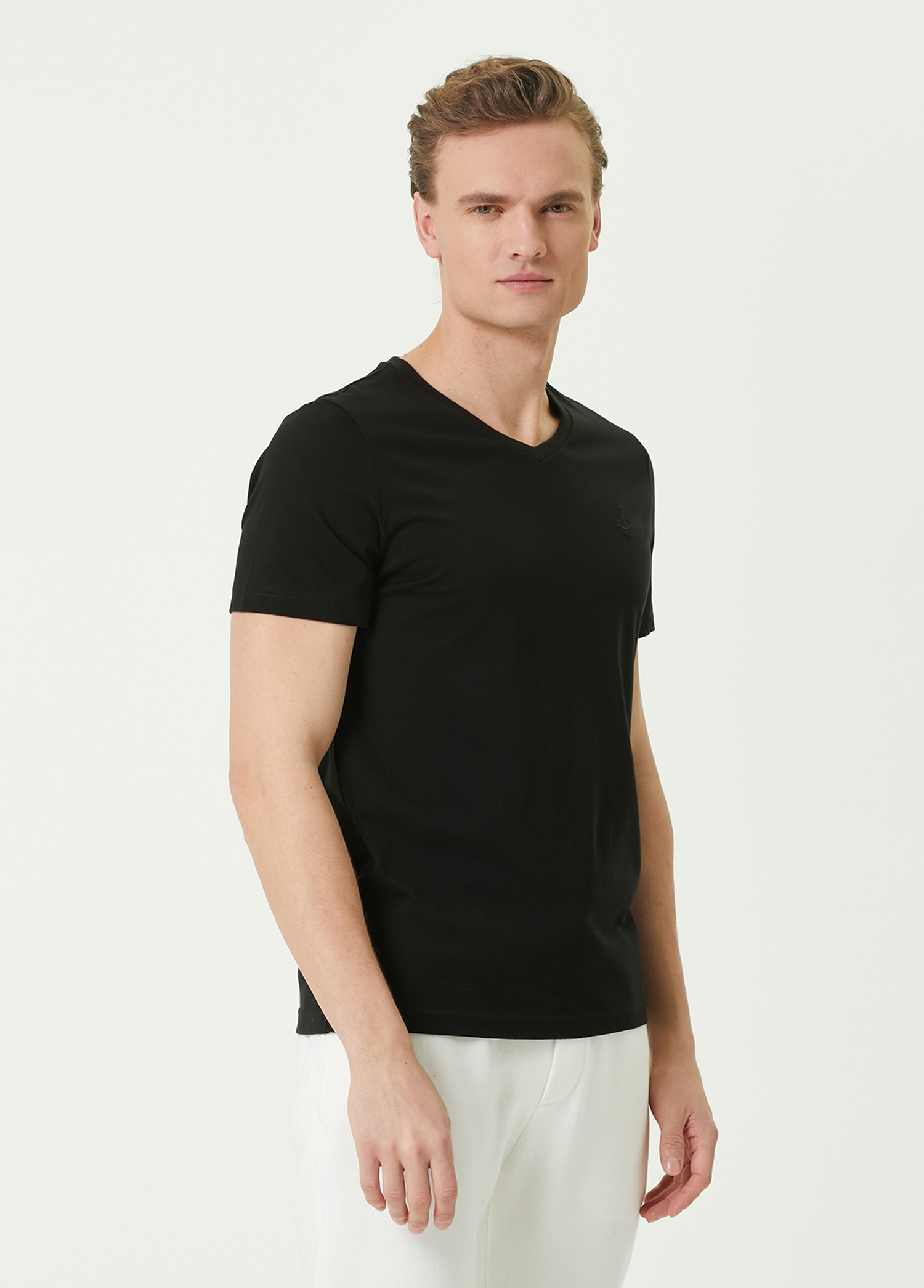 Siyah V Yaka Basic T-shirt_2