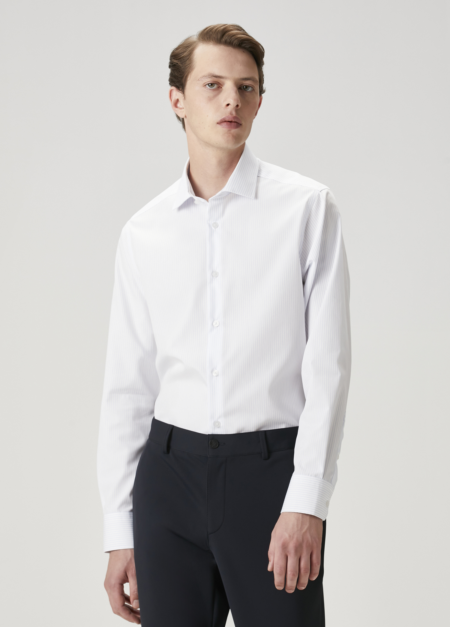 Comfort Fit Non Iron Mavi Beyaz Çizgili Gömlek_2
