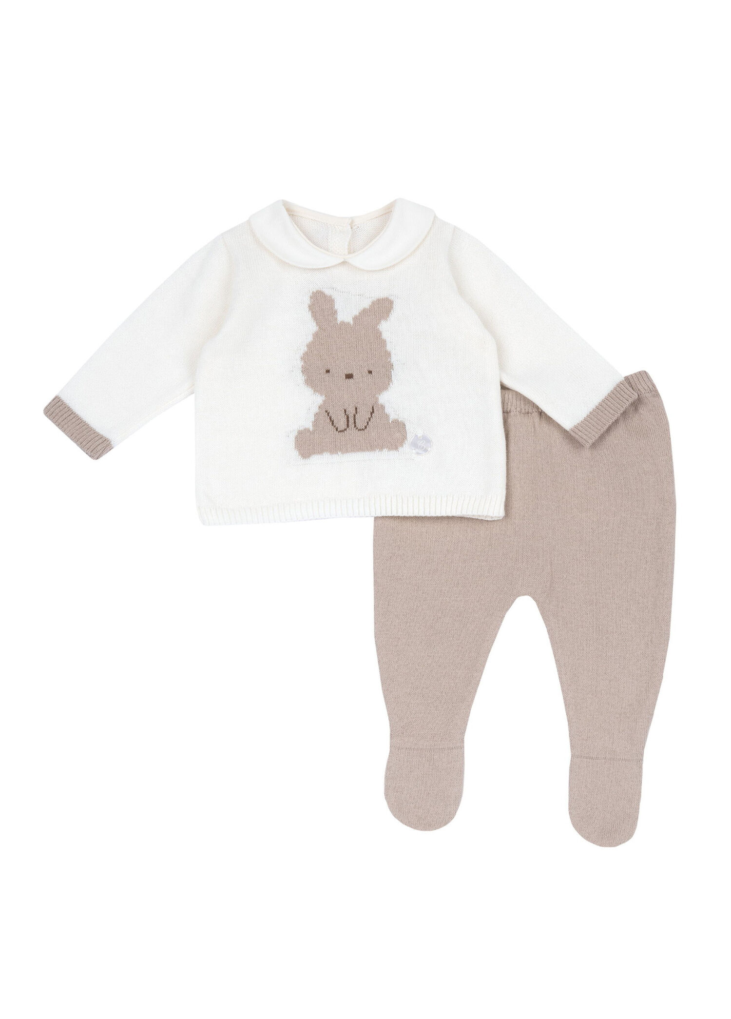 Krem Rengi Uzun Kollu Bluz ve Pantolon Unisex Bebek 2'li Set