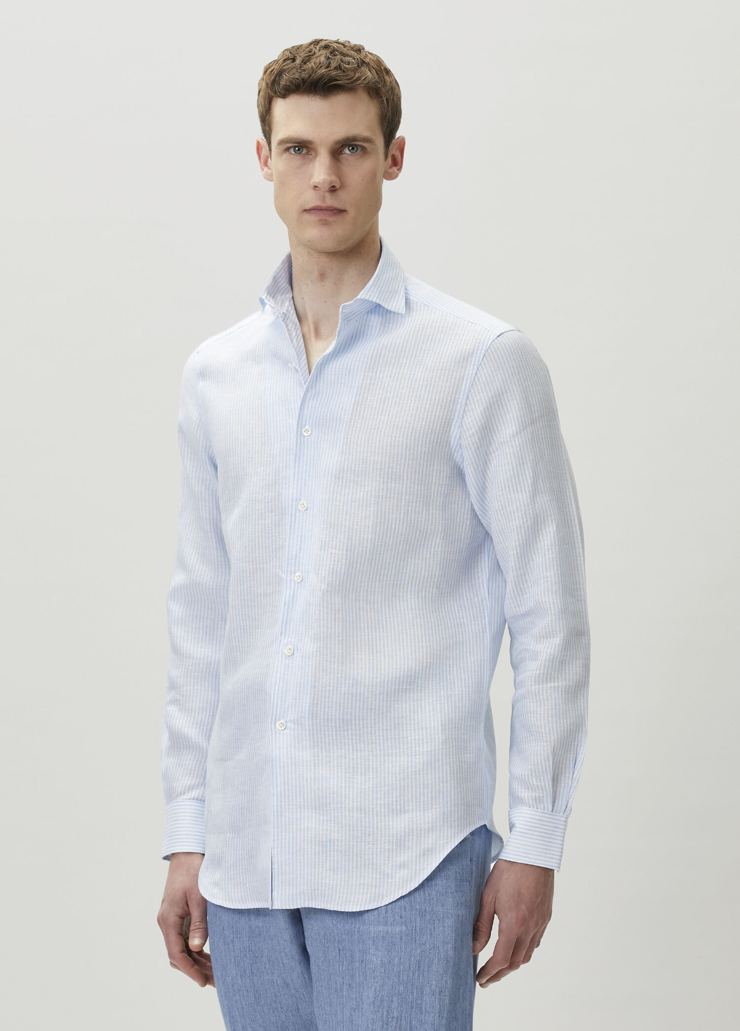 Light Blue Pal Zileri Light Blue Men Blue Striped Linen Shirt